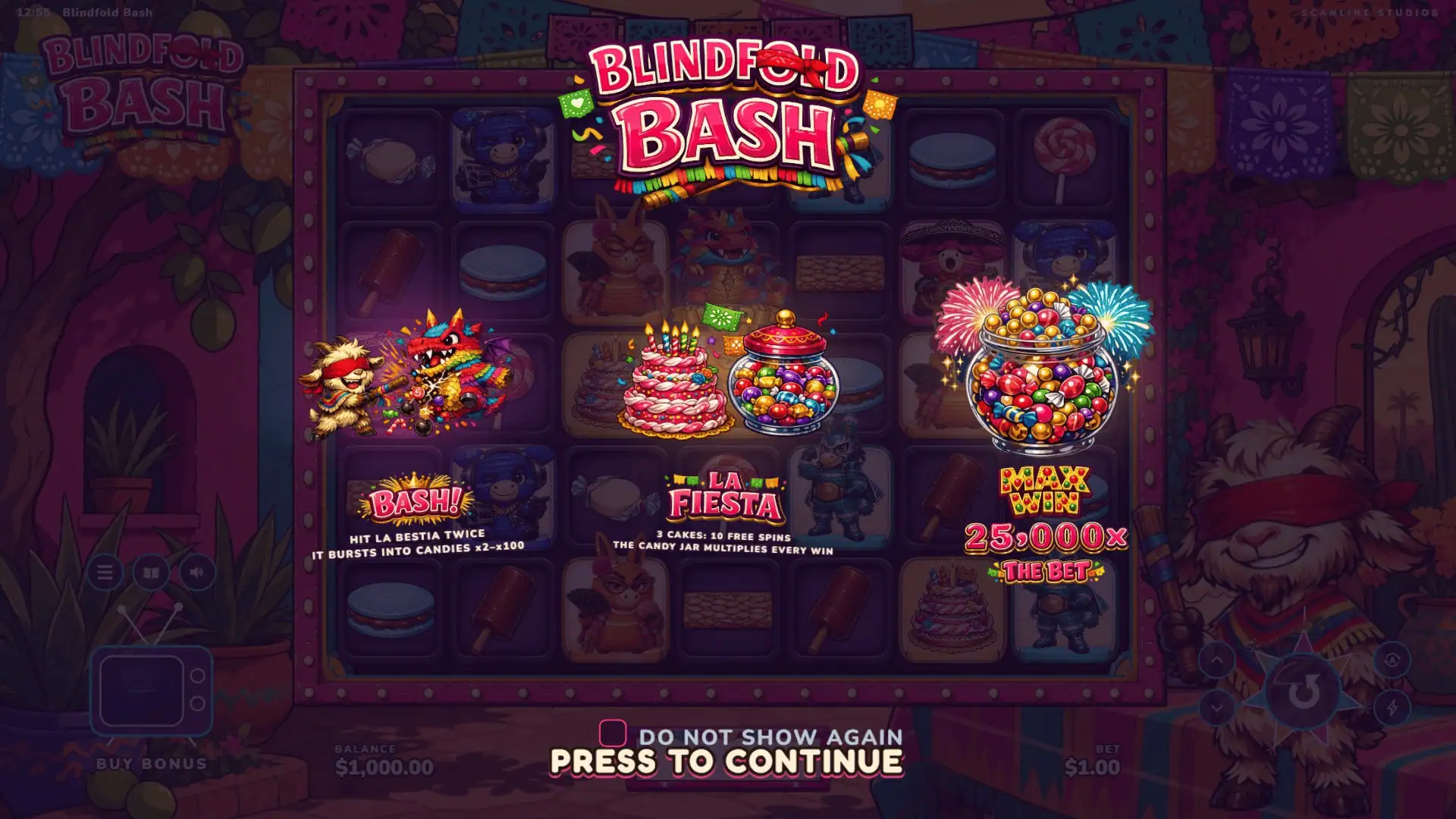 Blindfold Bash slot intro screen