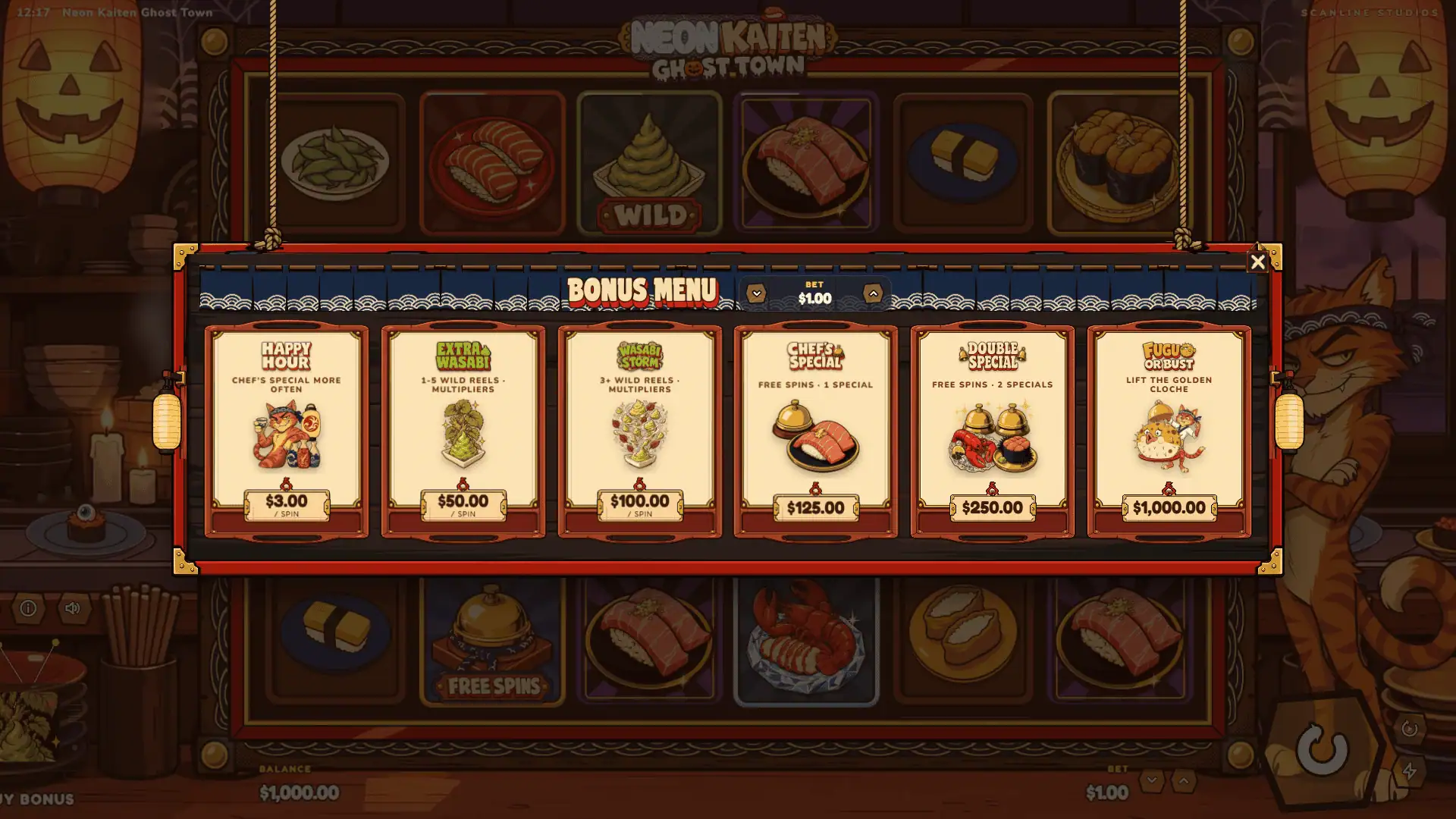 Neon Kaiten Ghost Town bonus buy menu
