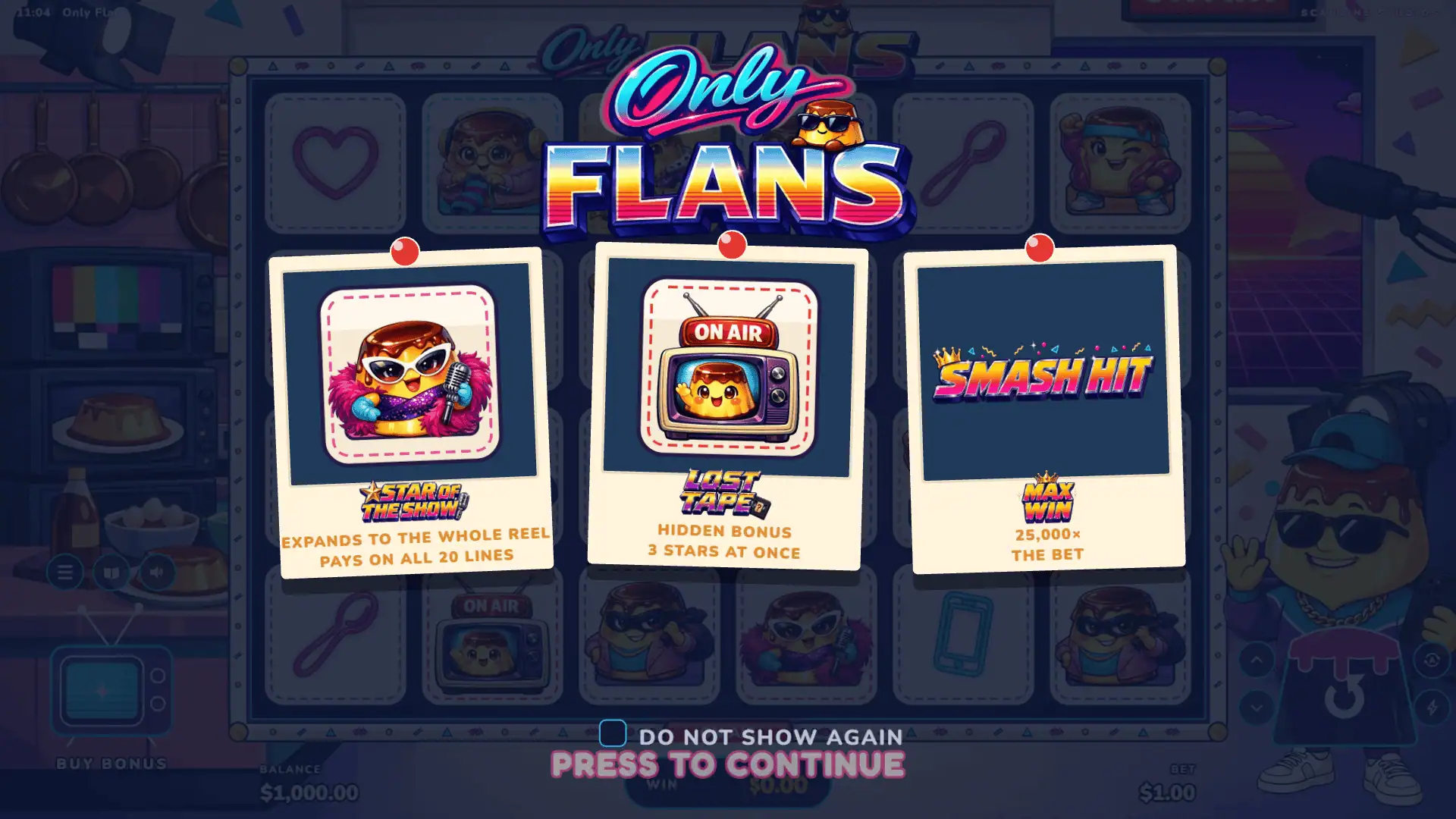 Only Flans slot intro screen