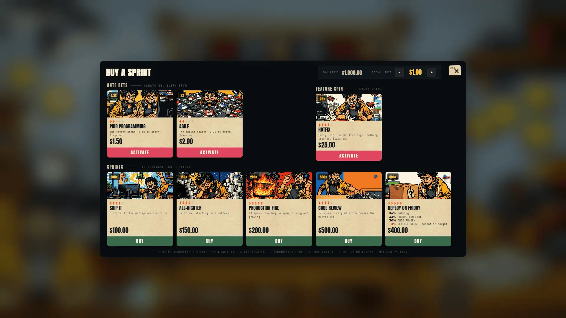 Ship It bonus buy menu