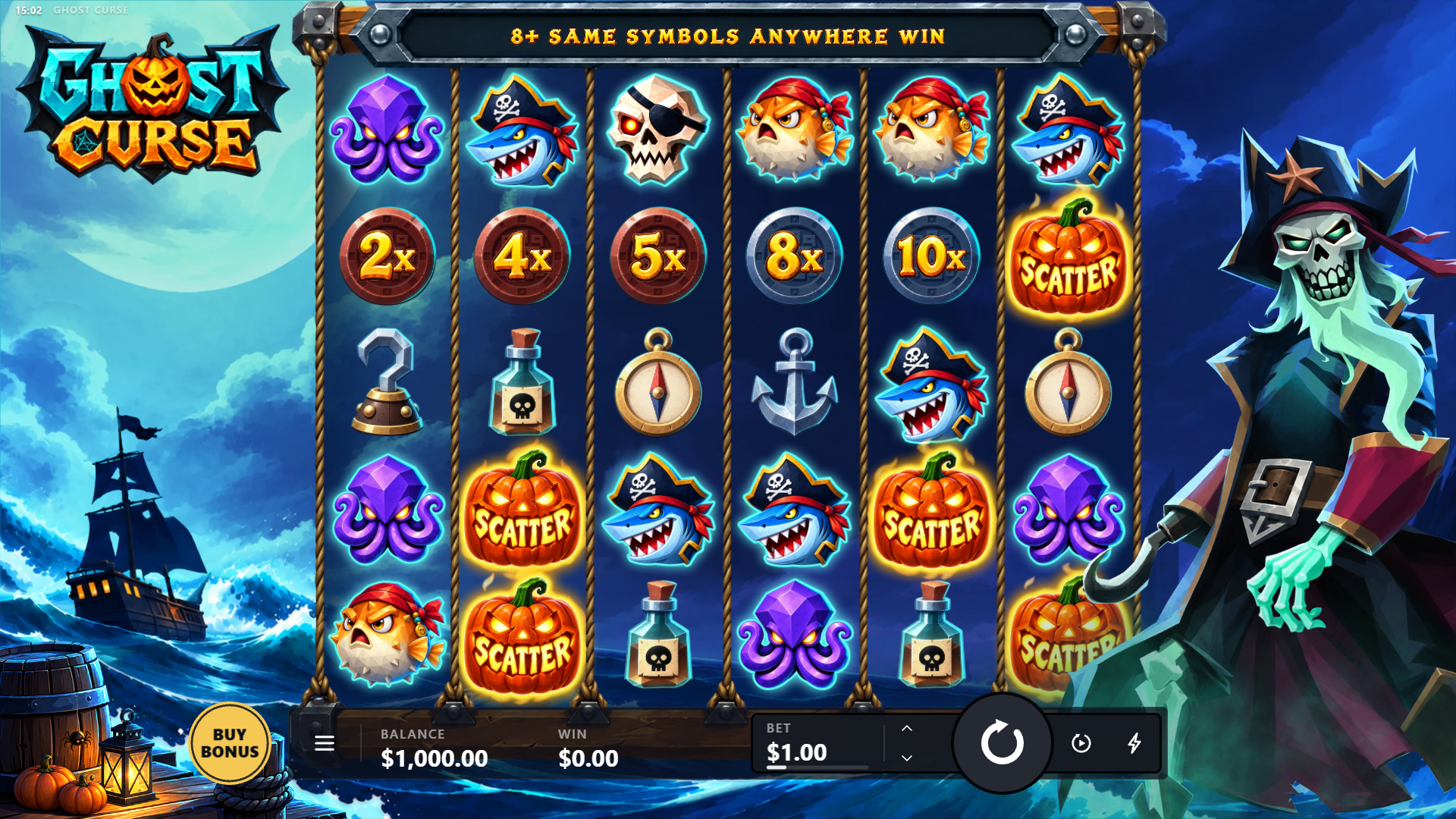 Ghost Curse: Halloween slot gameplay reels