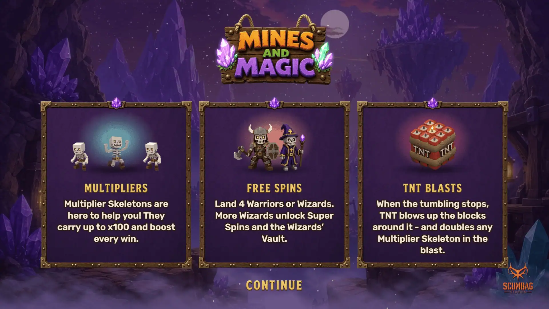 Mines And Magic slot intro screen
