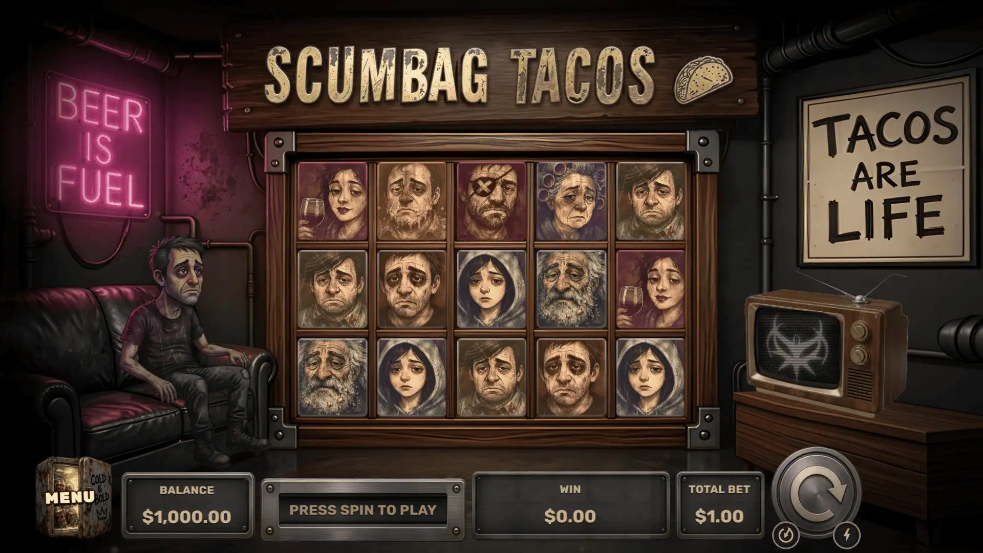 Scumbag Tacos slot gameplay reels