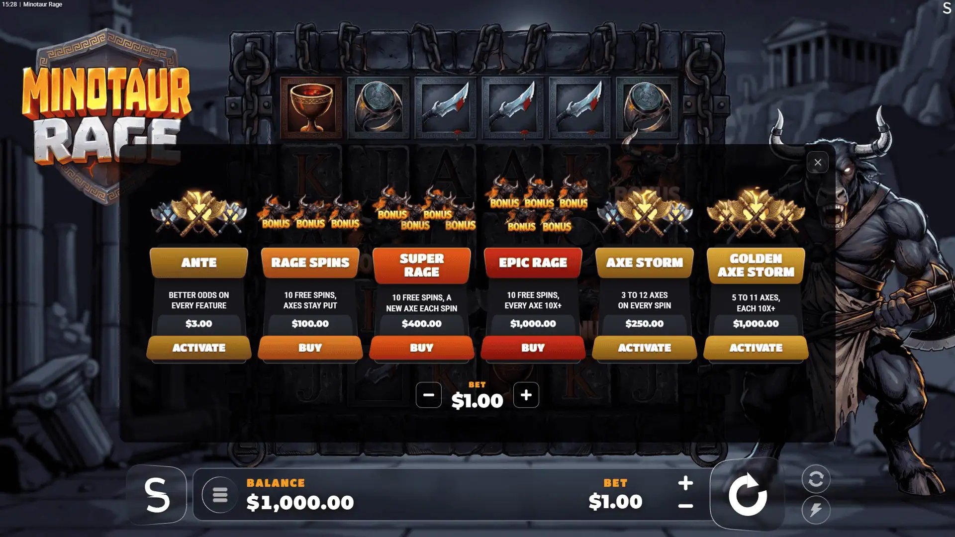 Minotaur Rage bonus buy menu