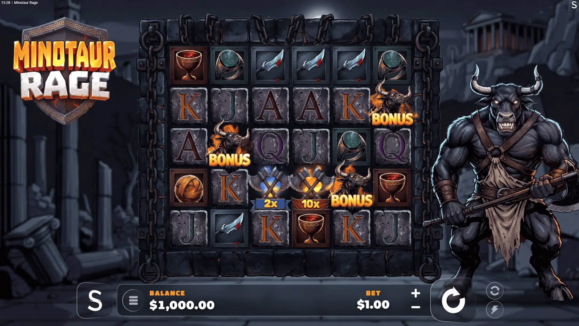 Minotaur Rage slot gameplay reels