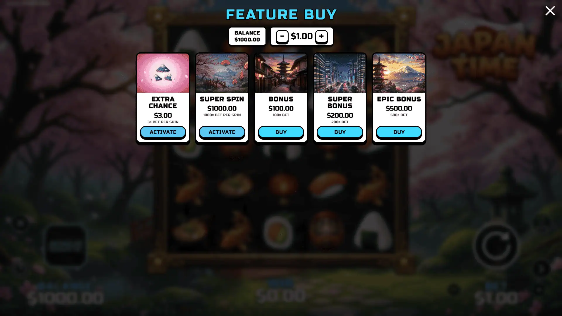 Japan Time bonus buy menu