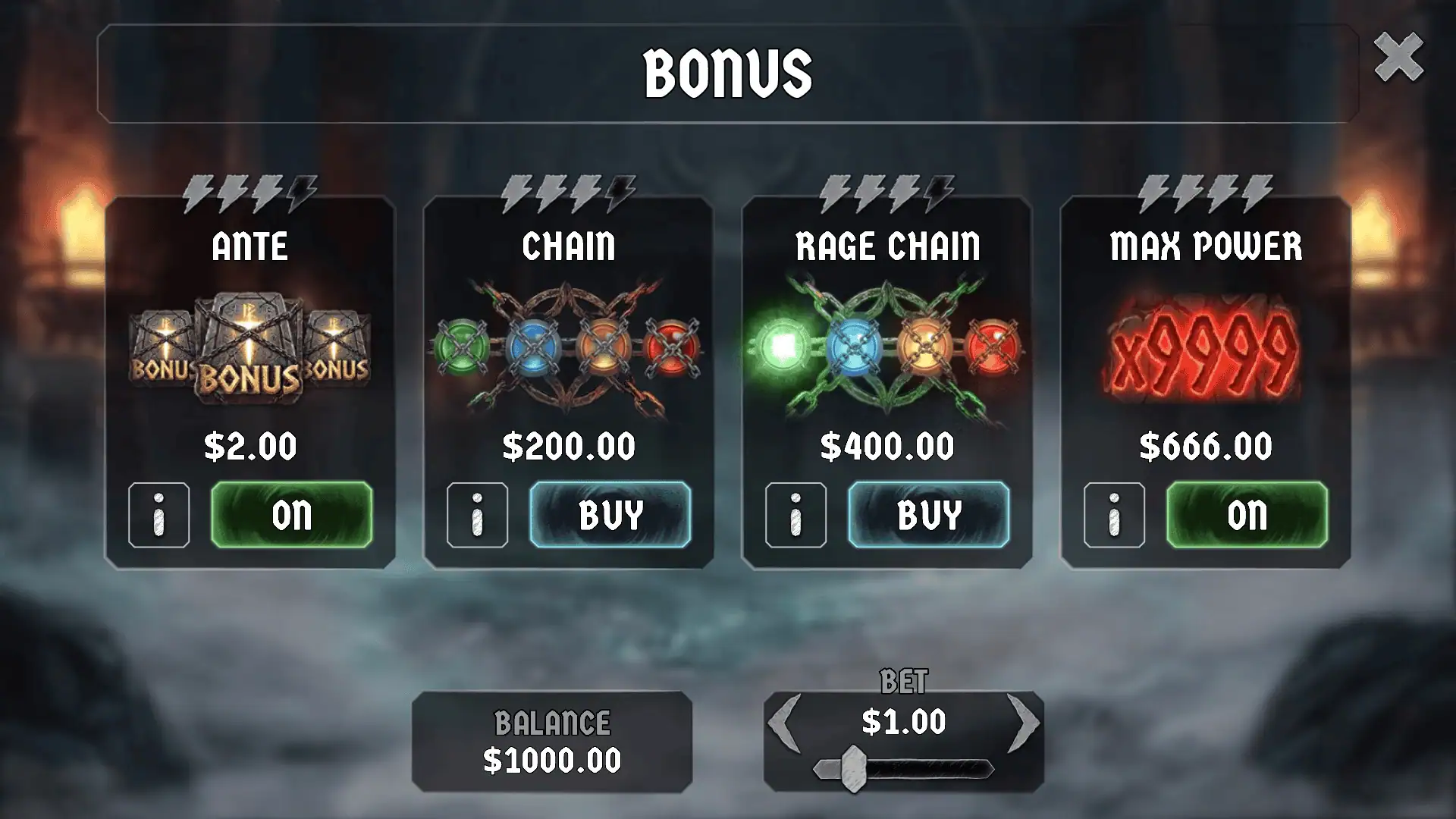 Rage 9999 bonus buy menu