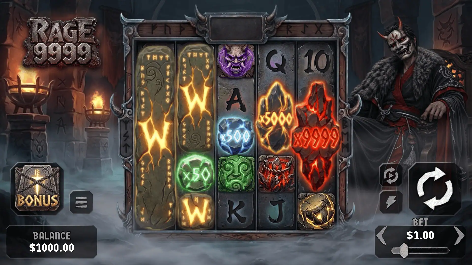 Rage 9999 slot gameplay reels