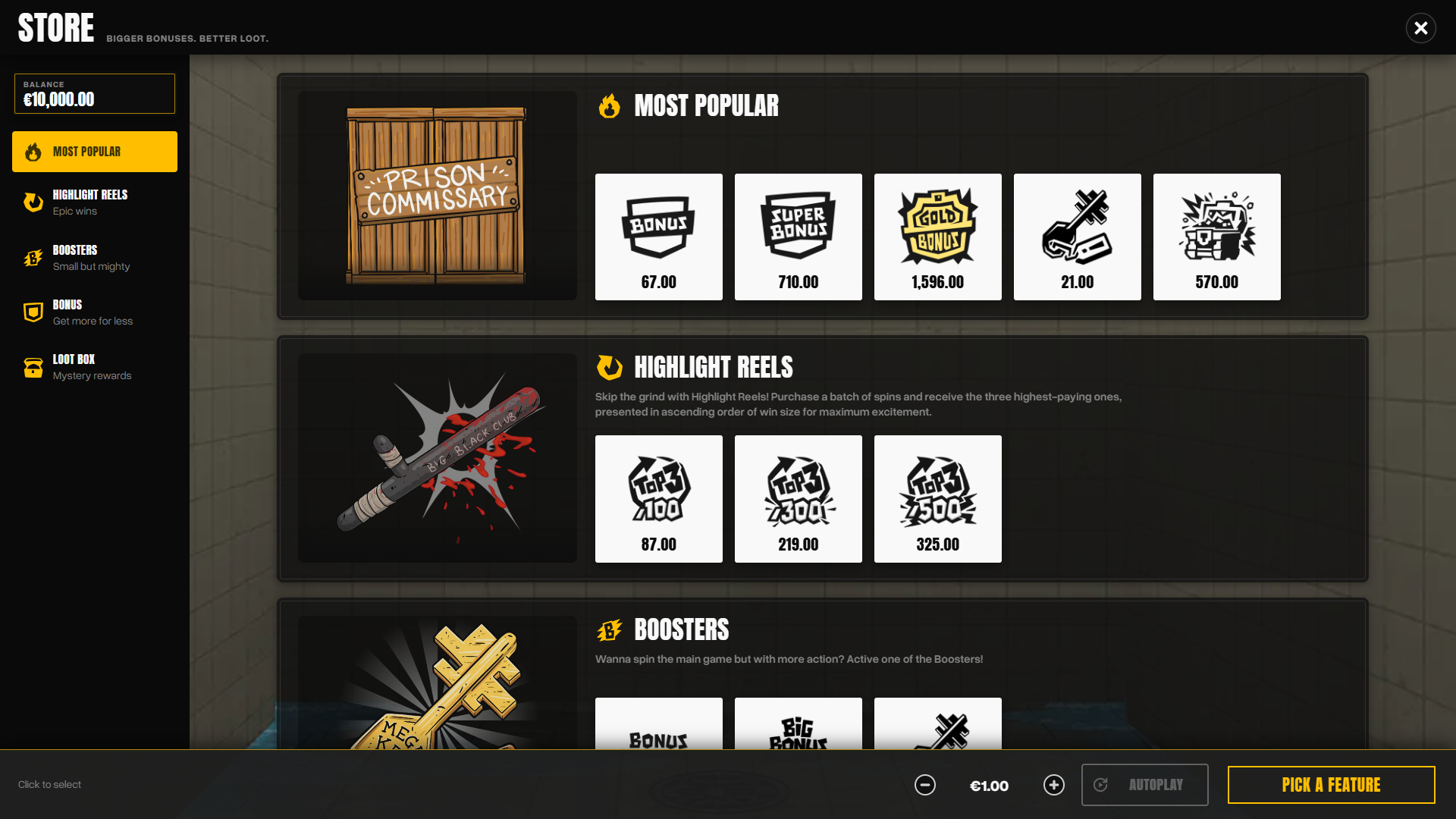 Mega Jail bonus buy menu
