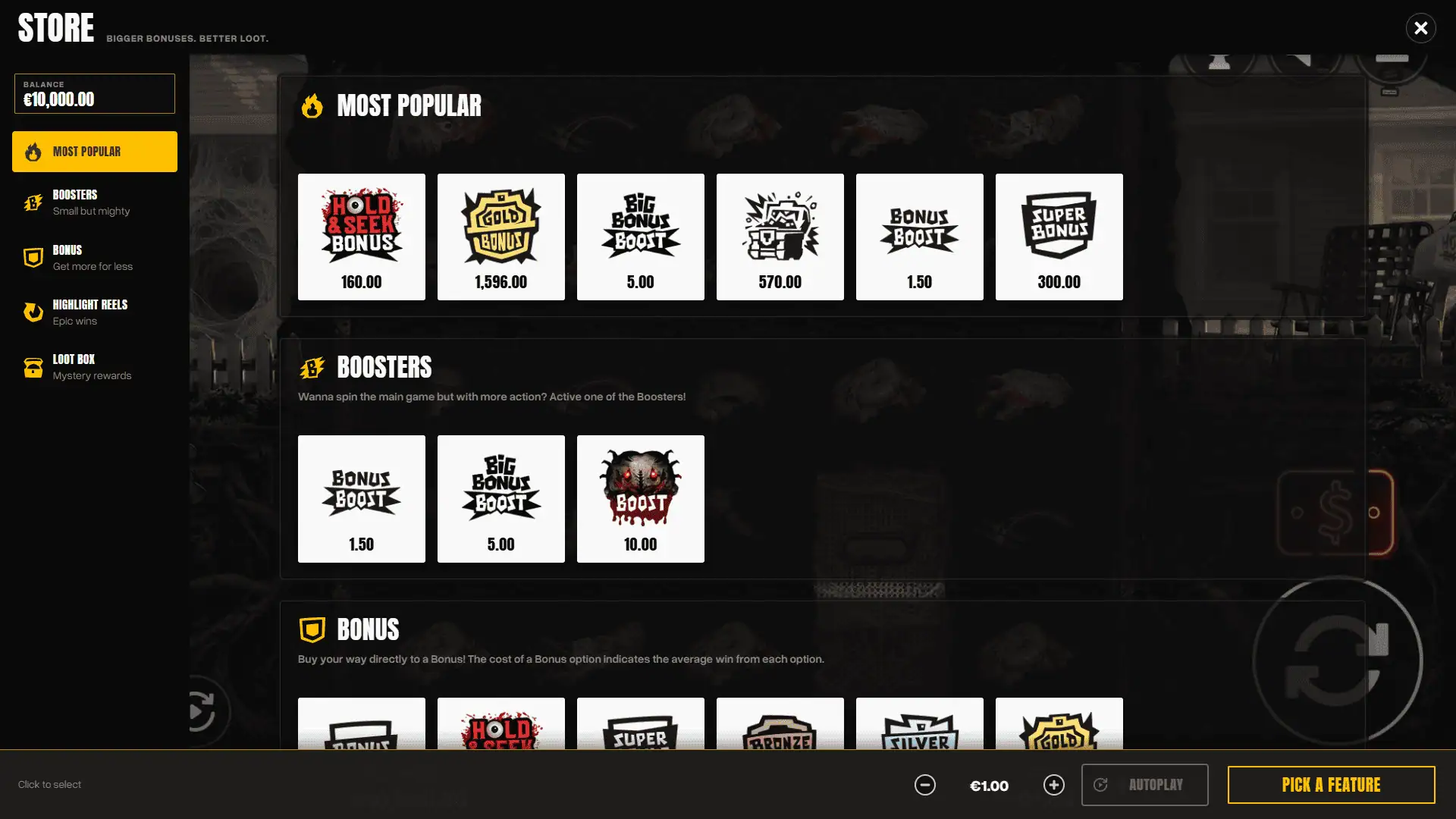 Love Nest Hold & Seek bonus buy menu