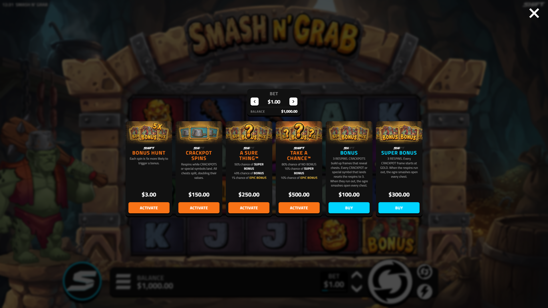Smash N' Grab bonus buy menu