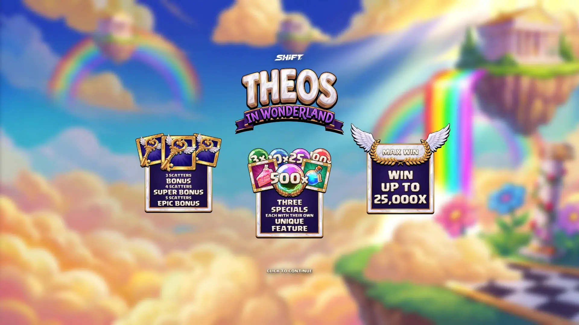 Theos In Wonderland slot intro screen
