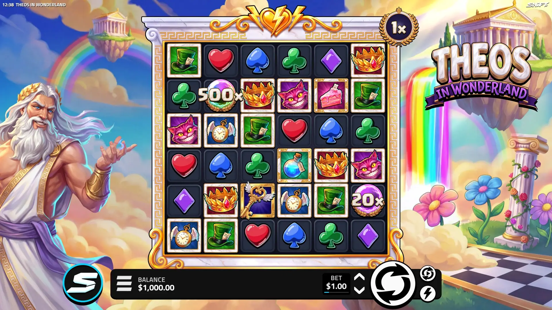 Theos In Wonderland slot gameplay reels