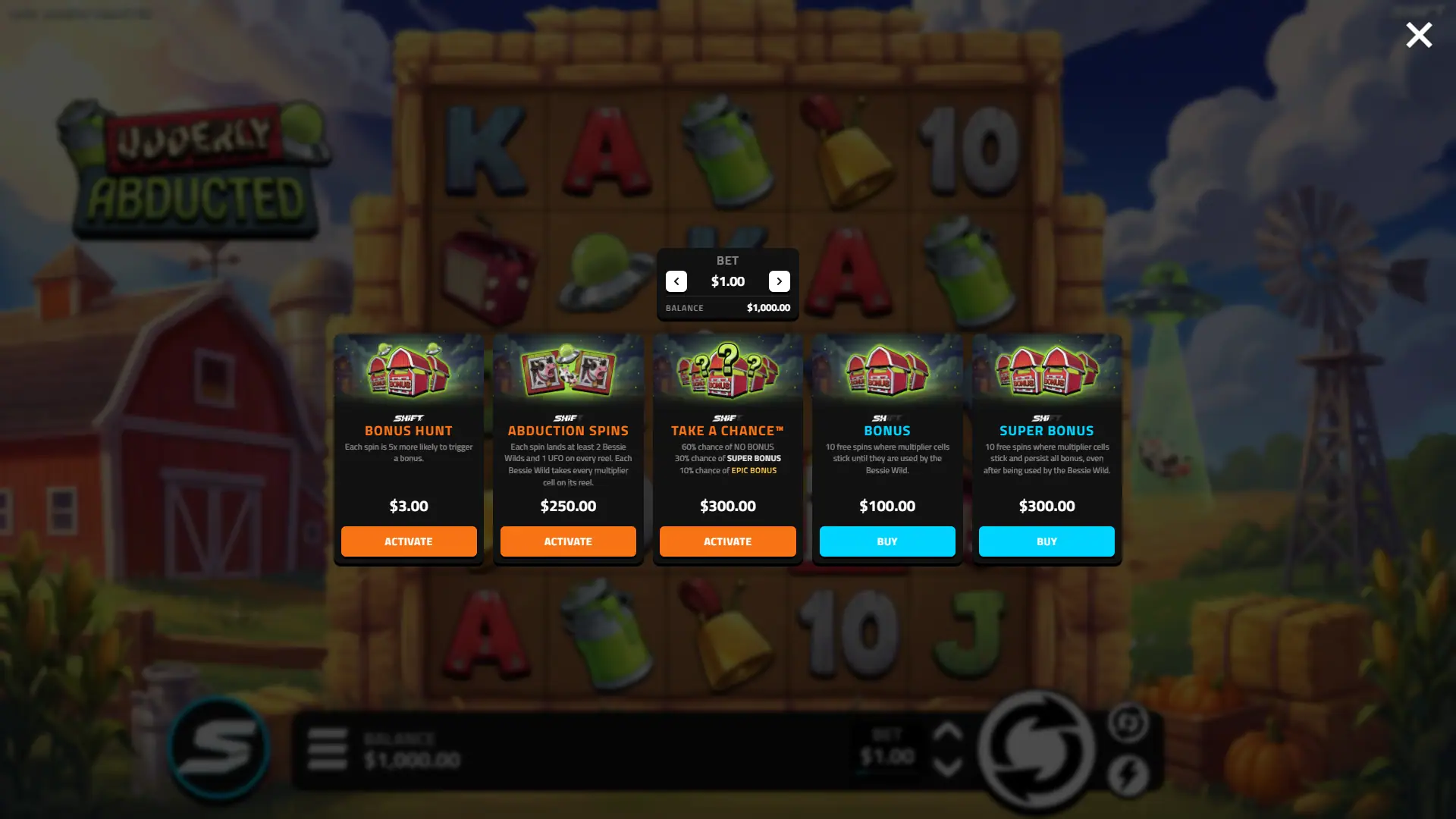 Udderly Abducted bonus buy menu