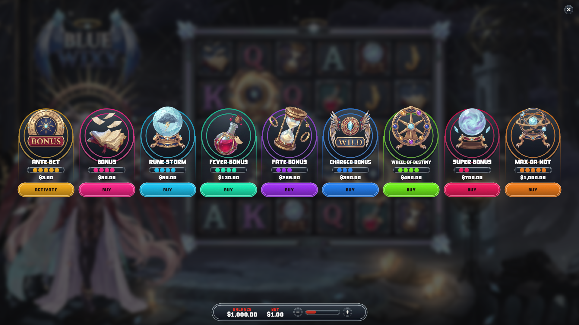 Blue Wixy bonus buy menu