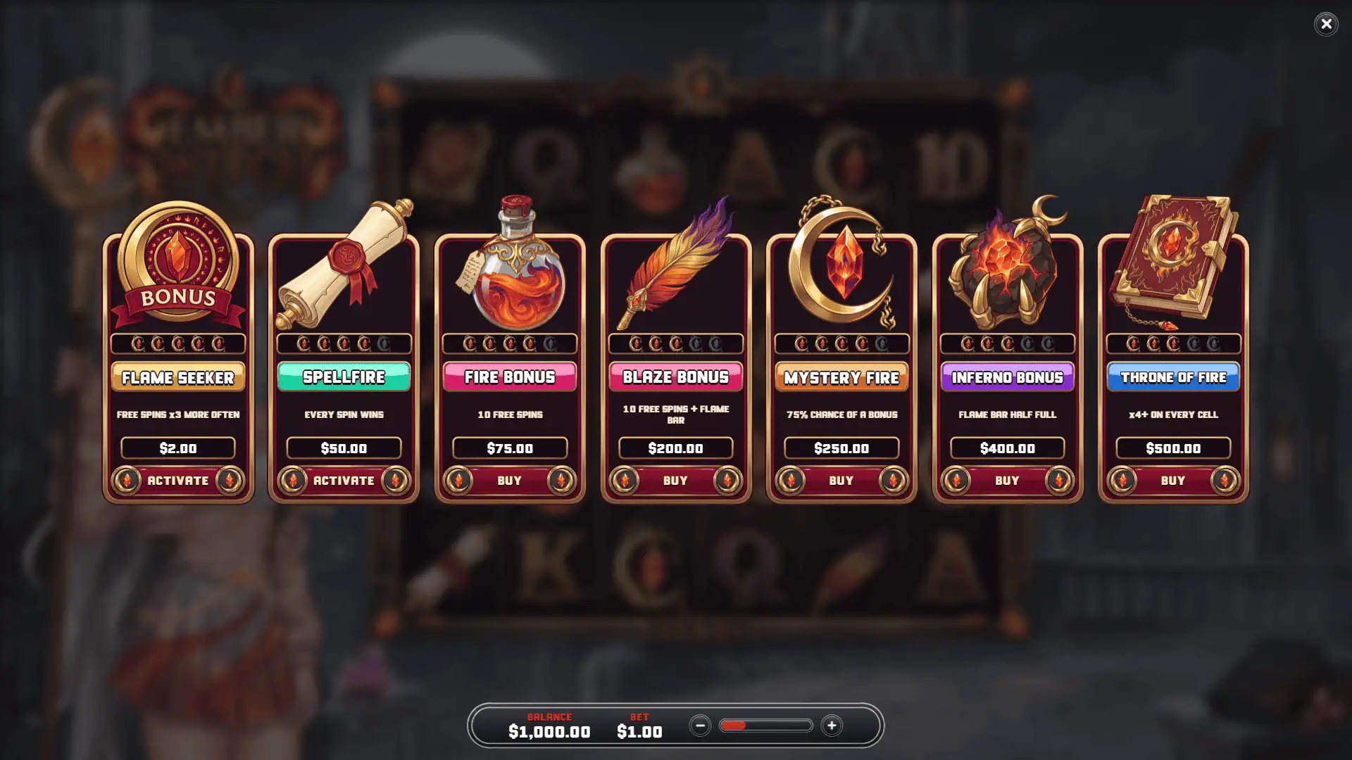 Ember Witch bonus buy menu