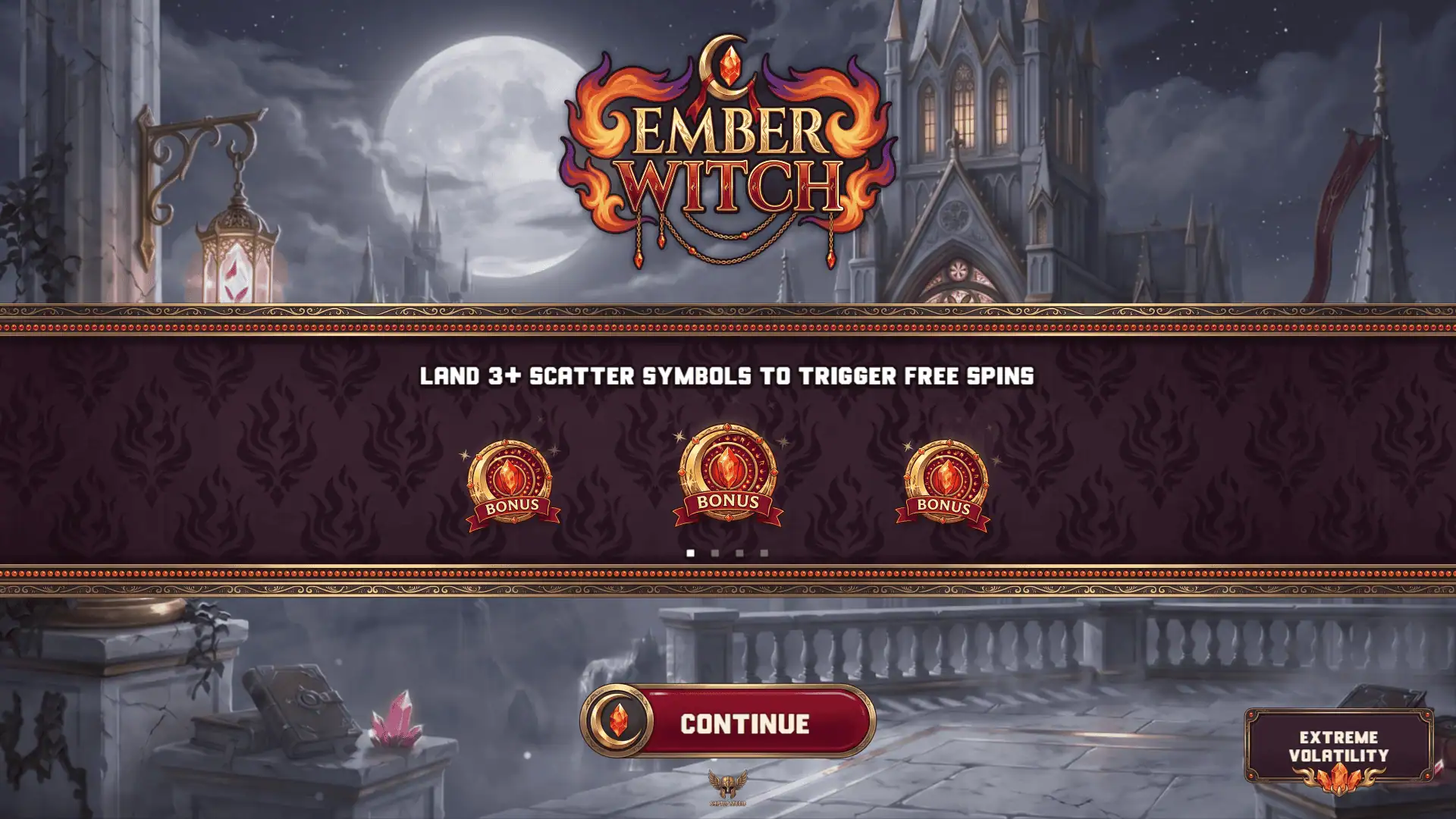 Ember Witch slot intro screen