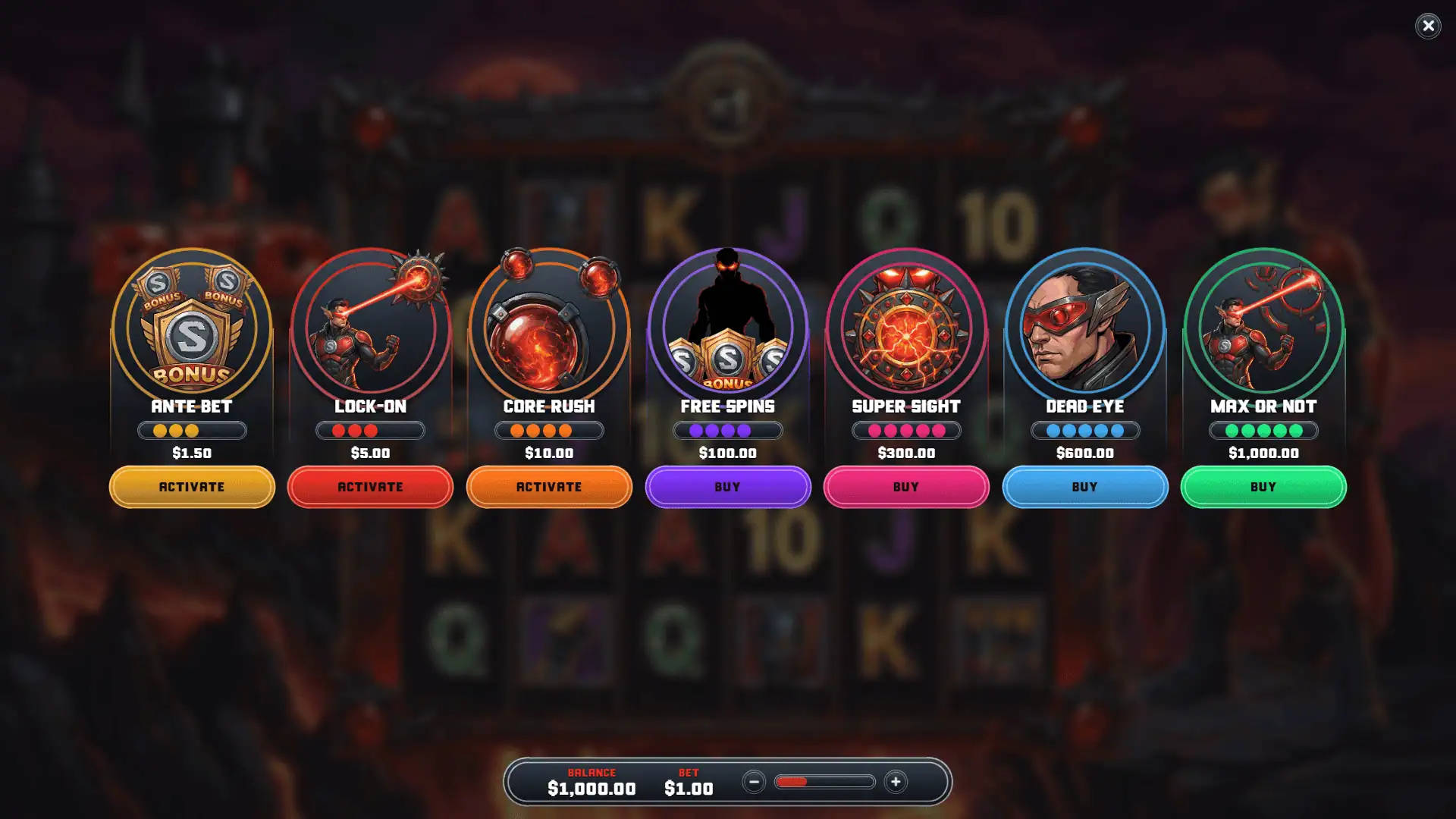 Red Sight bonus buy menu