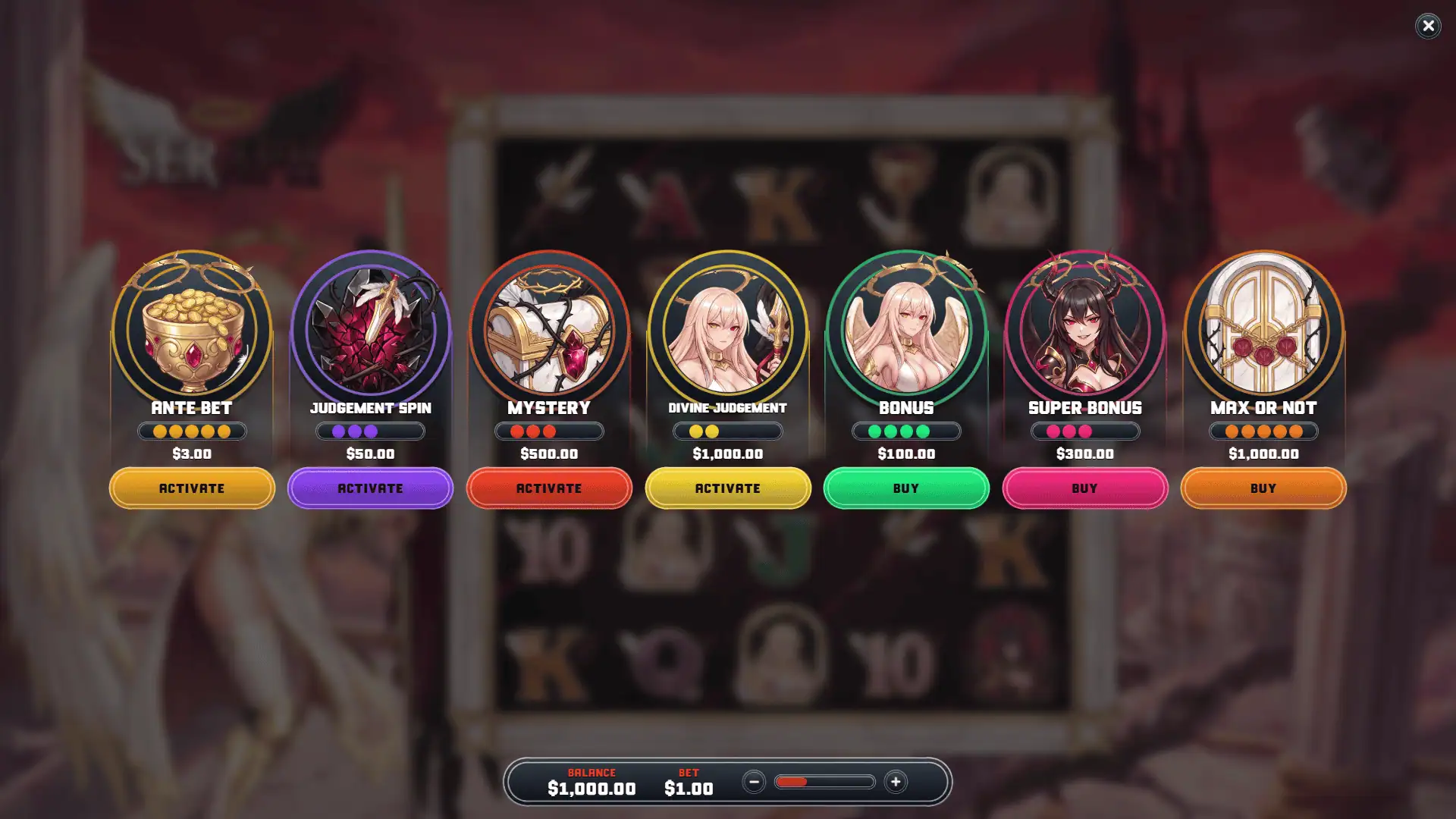 Seraph bonus buy menu