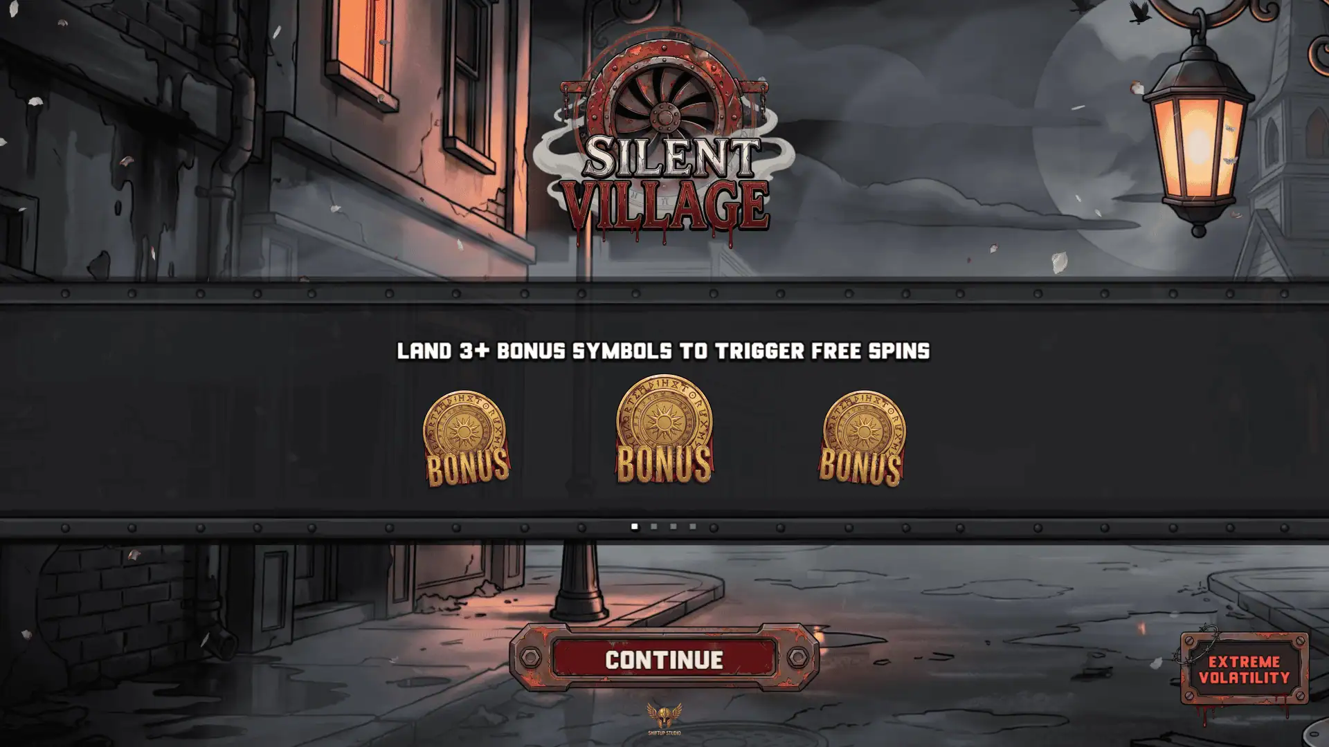 Silent Village slot intro screen