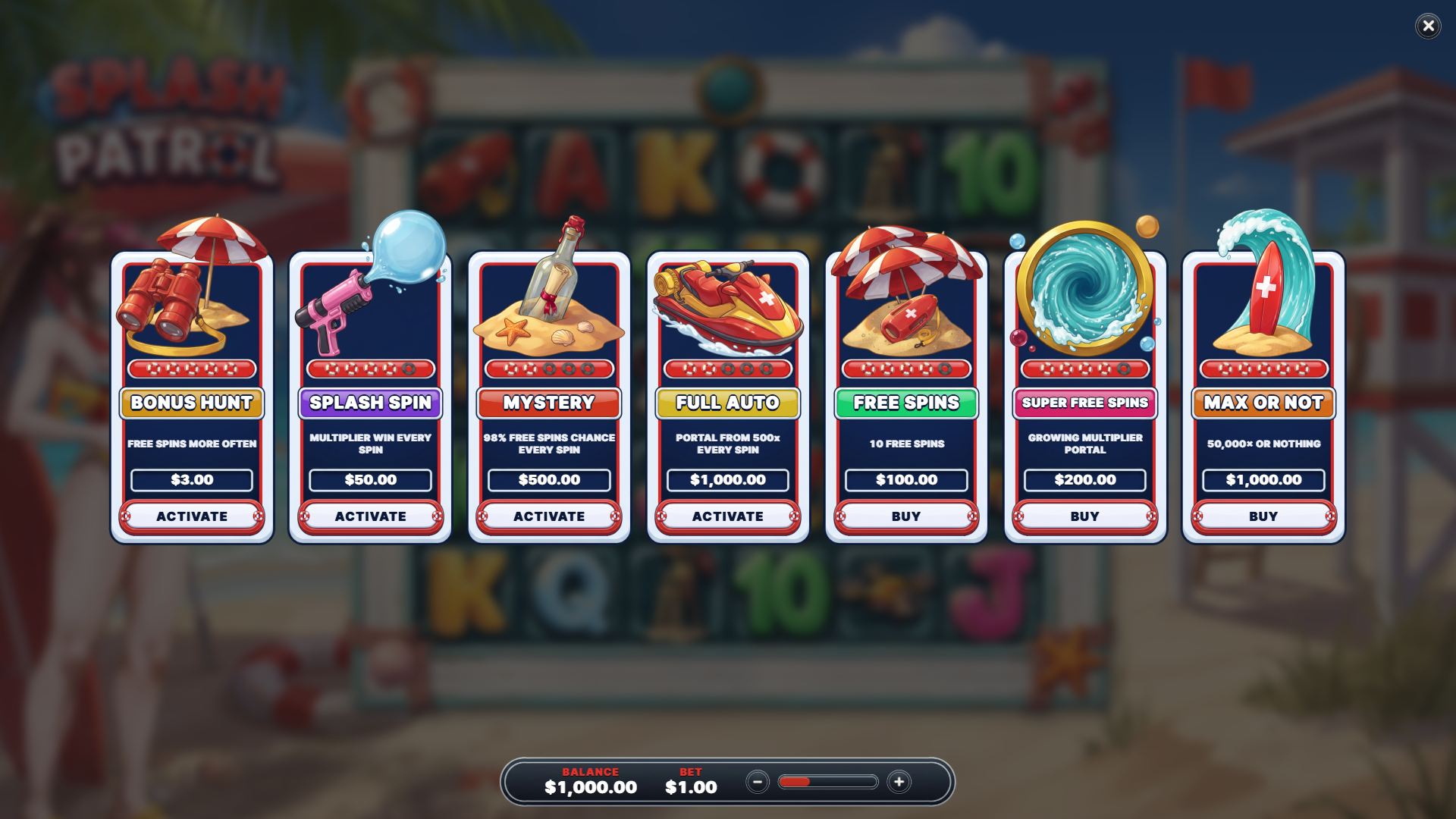 Splash Patrol bonus buy menu