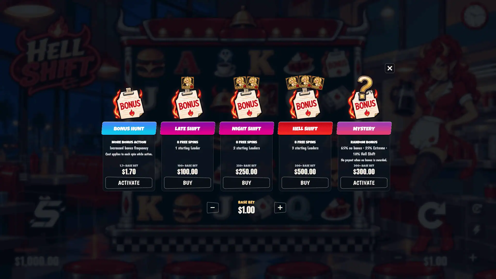Hell Shift bonus buy menu