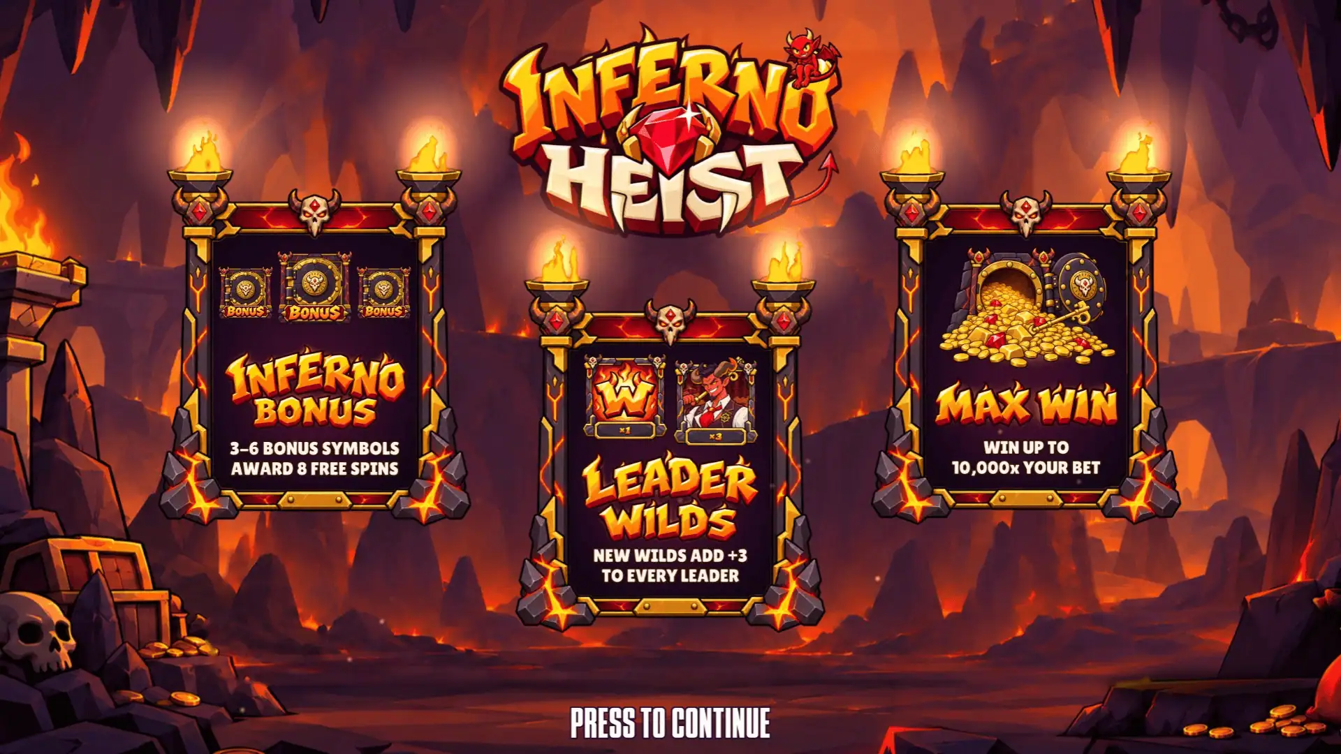 Inferno Heist slot intro screen