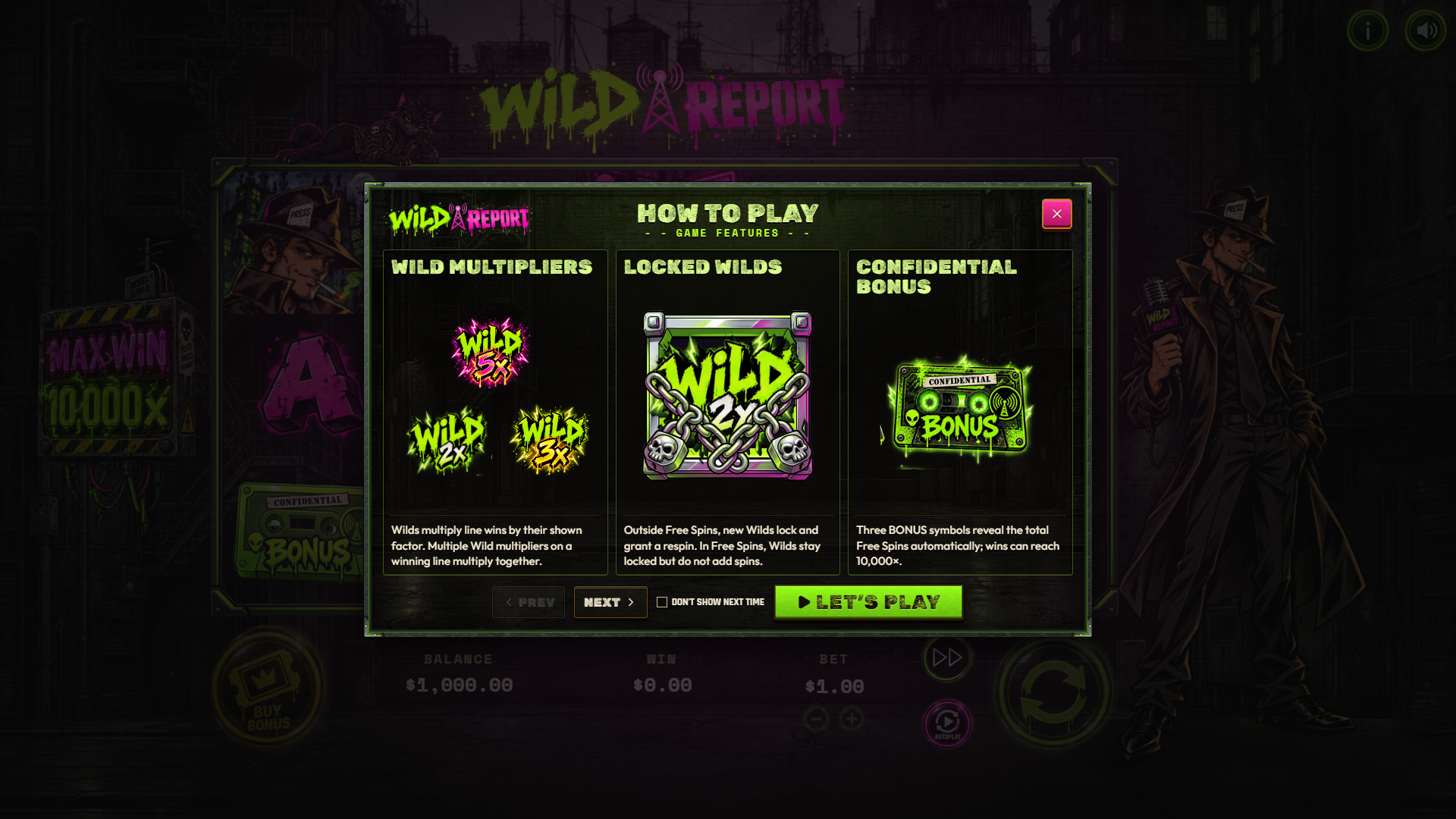 Wild Report slot intro screen