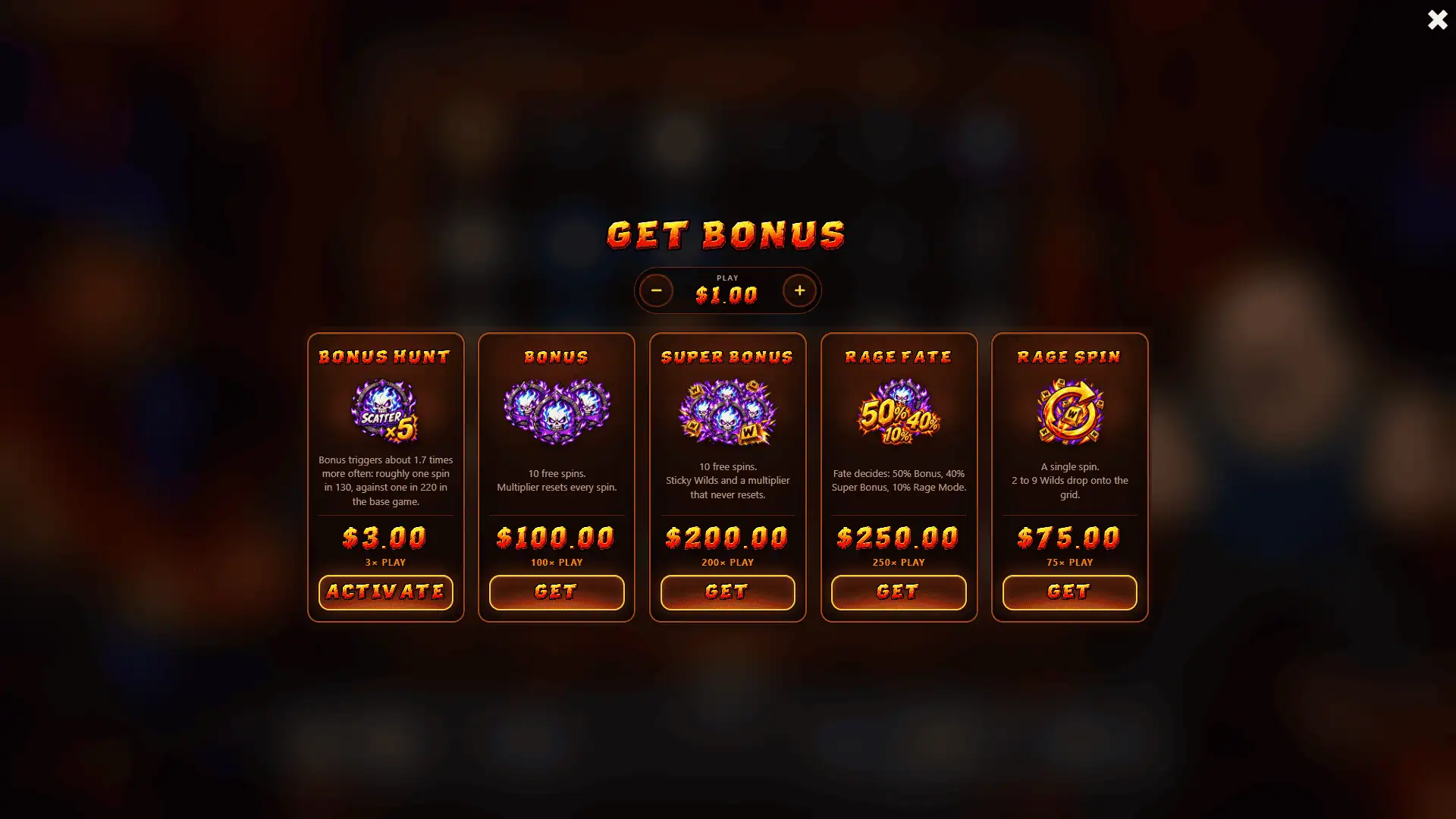 Rage Man bonus buy menu