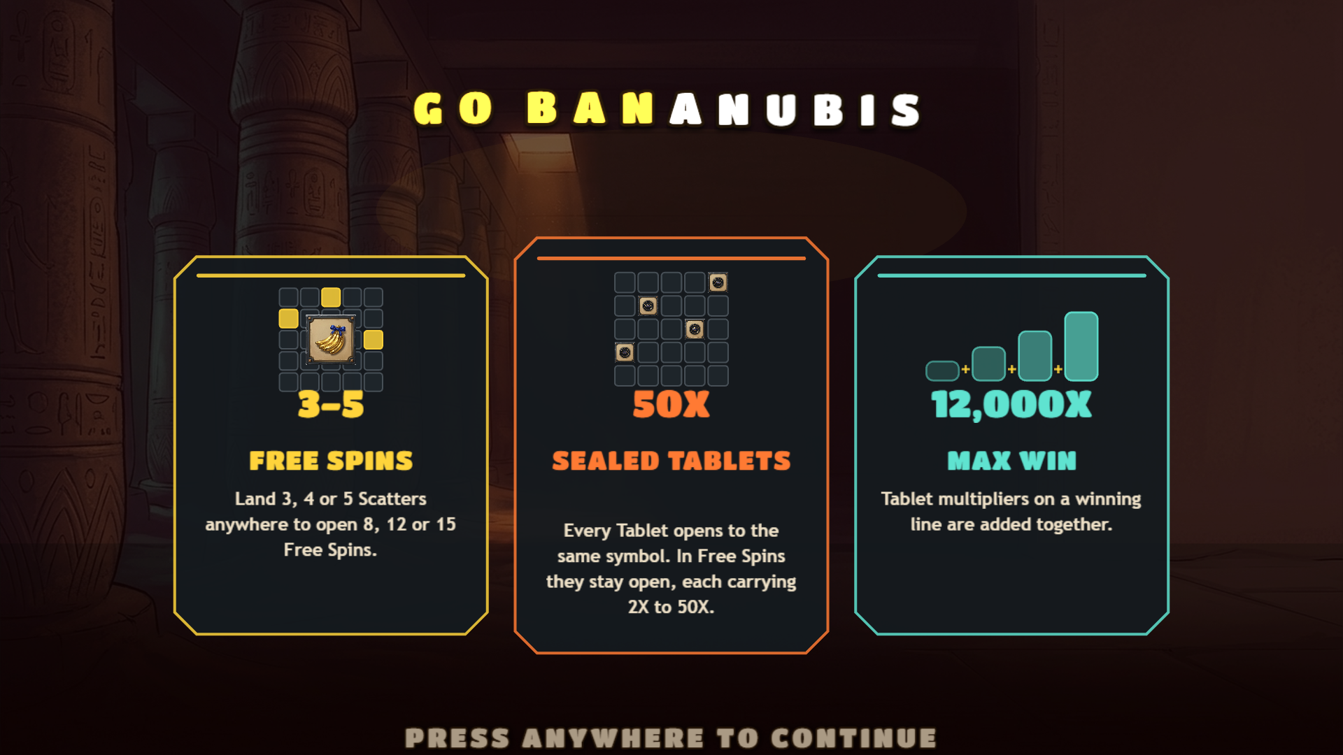 Go Bananubis slot intro screen