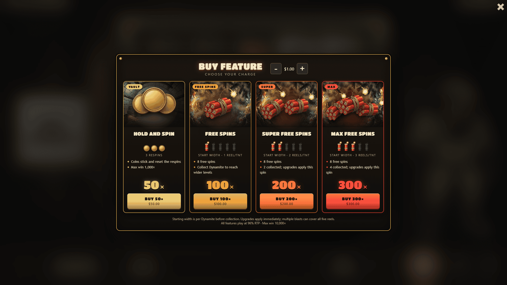 Go Boomana bonus buy menu