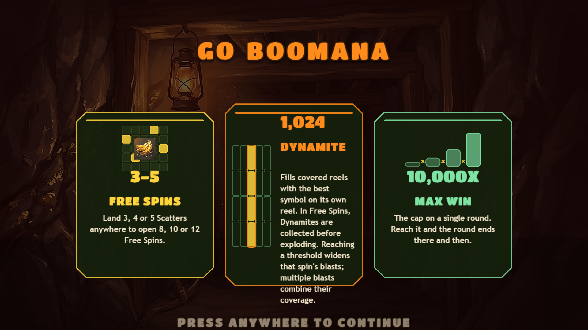 Go Boomana slot intro screen