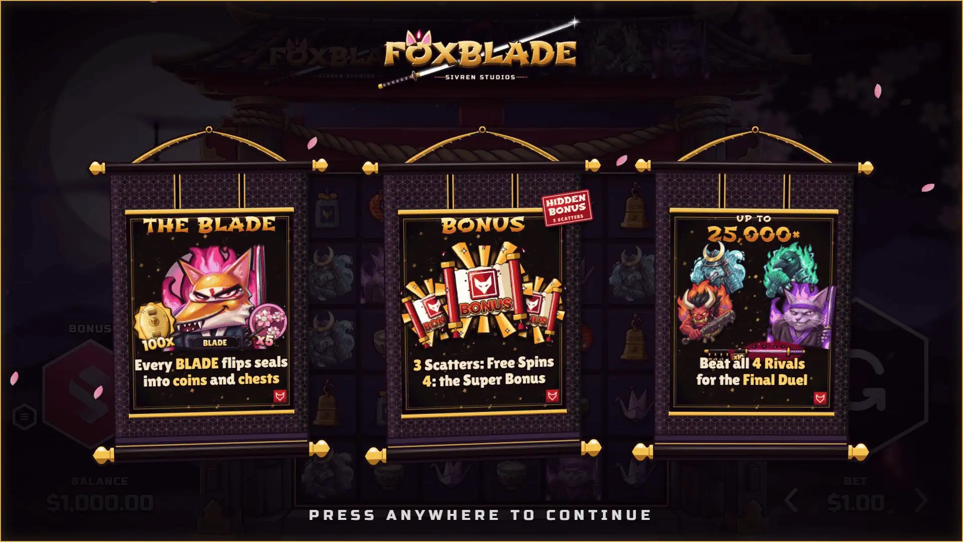 Foxblade slot intro screen