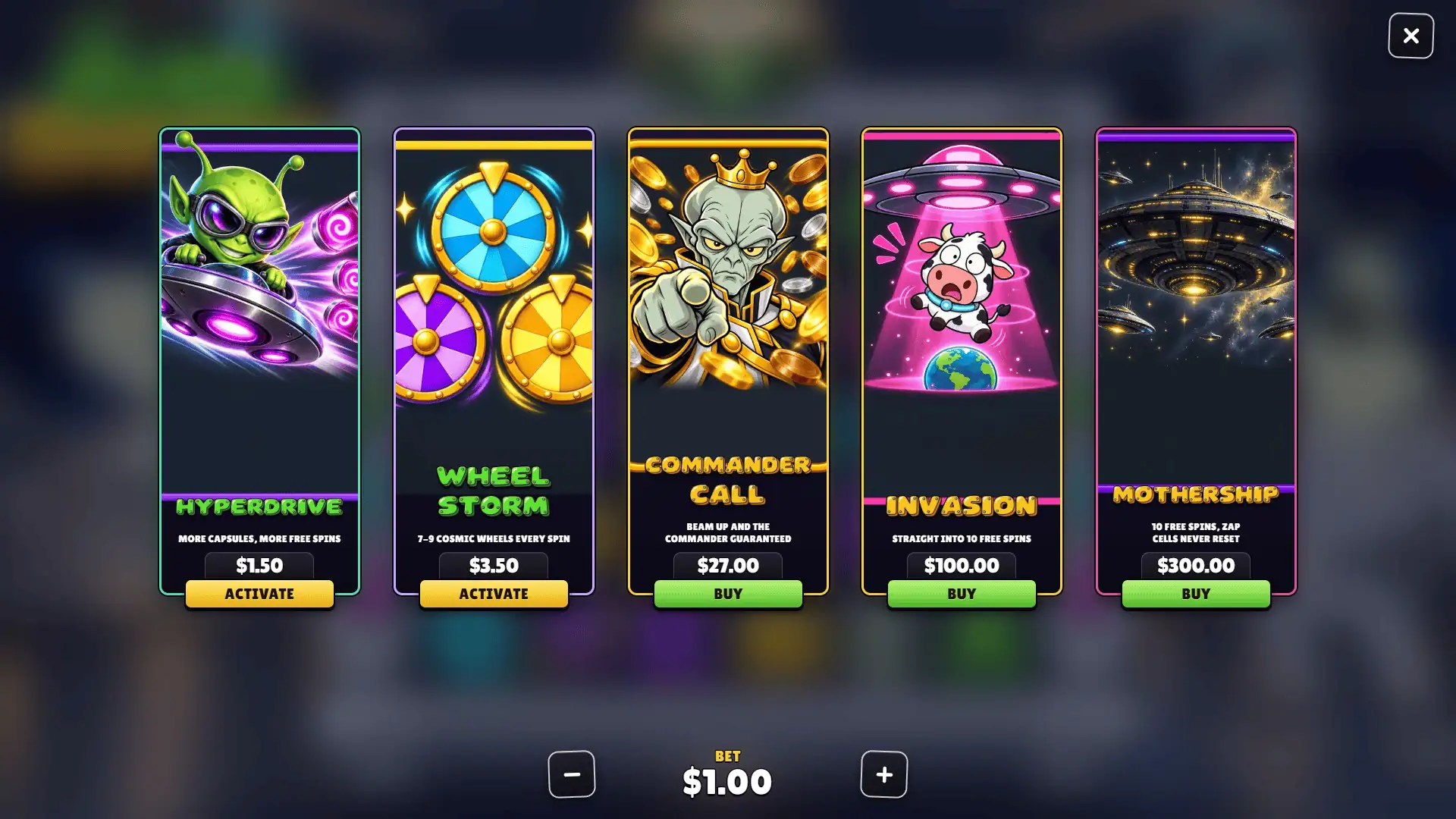 Alien Trouble bonus buy menu