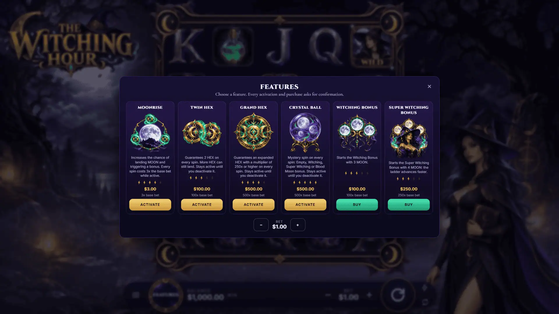 Crazy Witch bonus buy menu