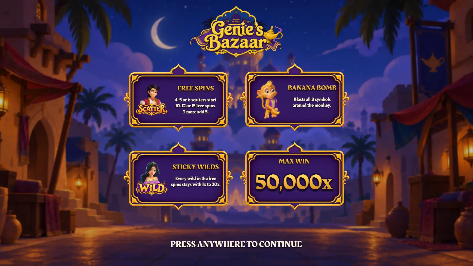 Genie's Bazaar slot intro screen