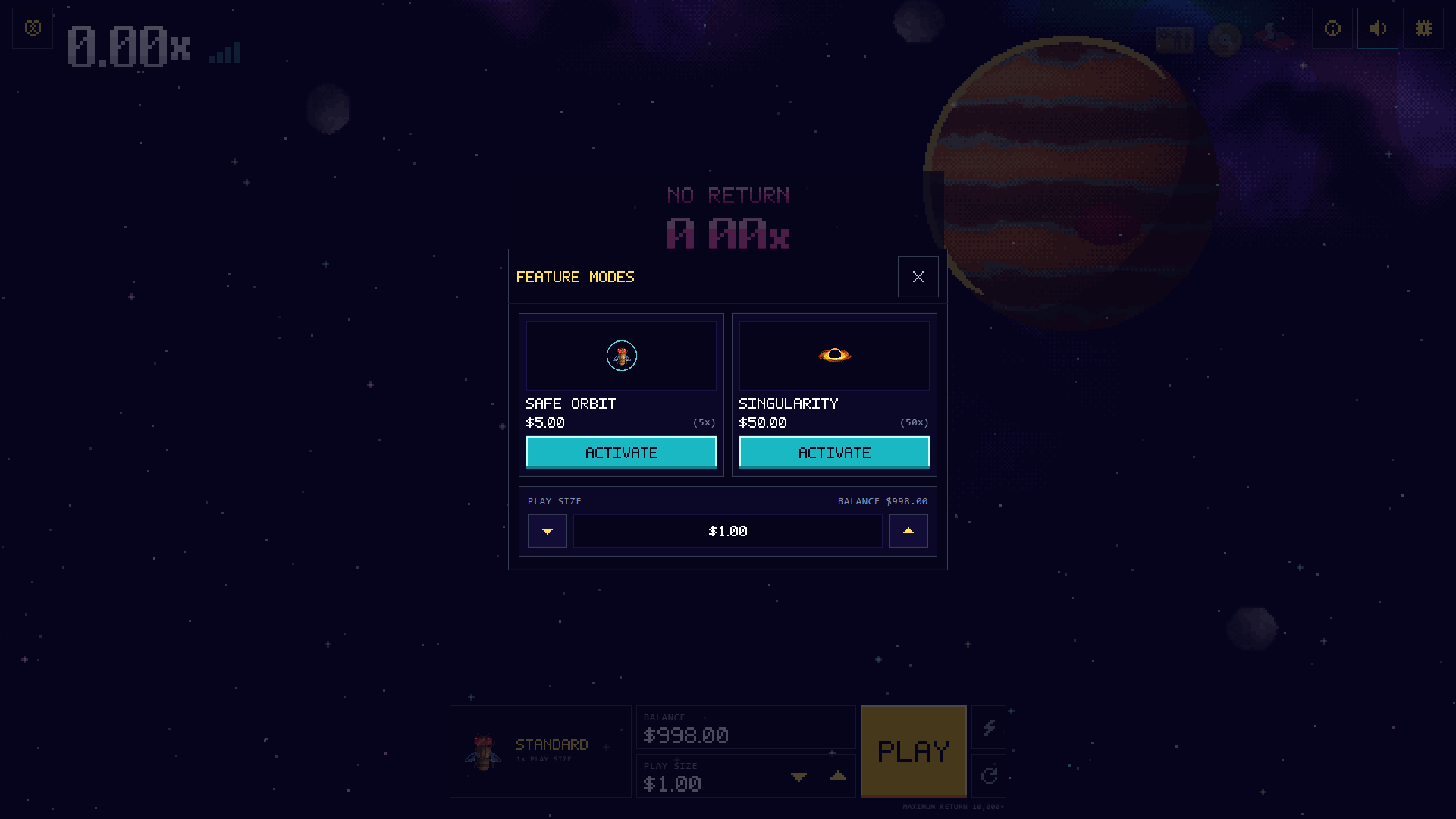 Cosmic Buzz feature modes menu