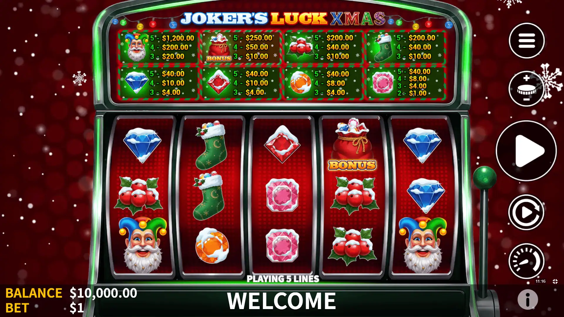 Joker&rsquo;s Luck Xmas slot gameplay reels