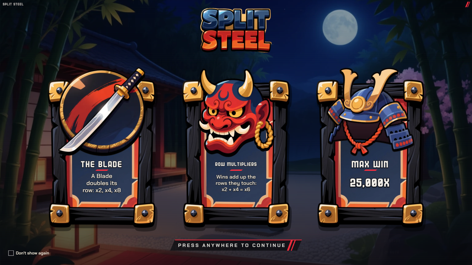 Split Steel slot intro screen