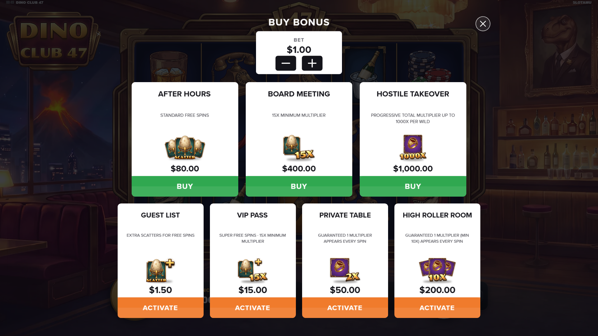 Dino Club 47 bonus buy menu