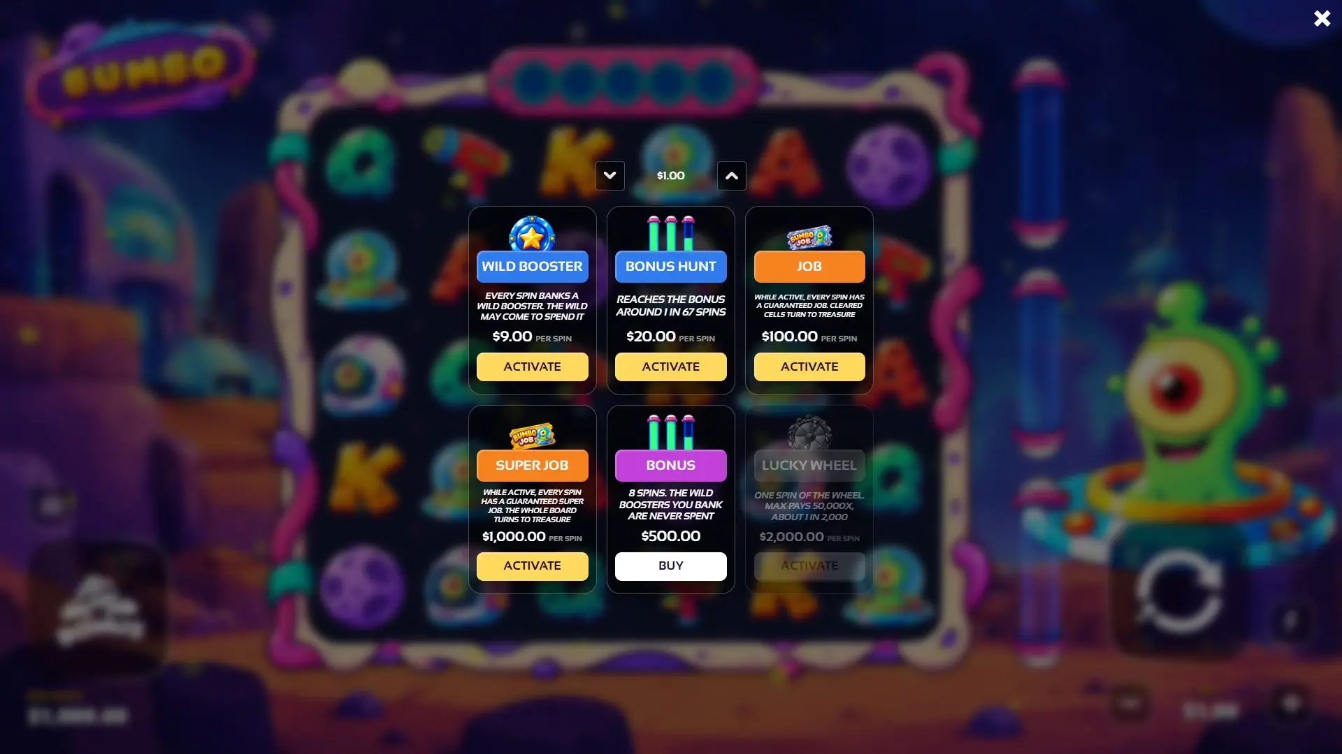 Bumbo Cluster Pays bonus buy menu