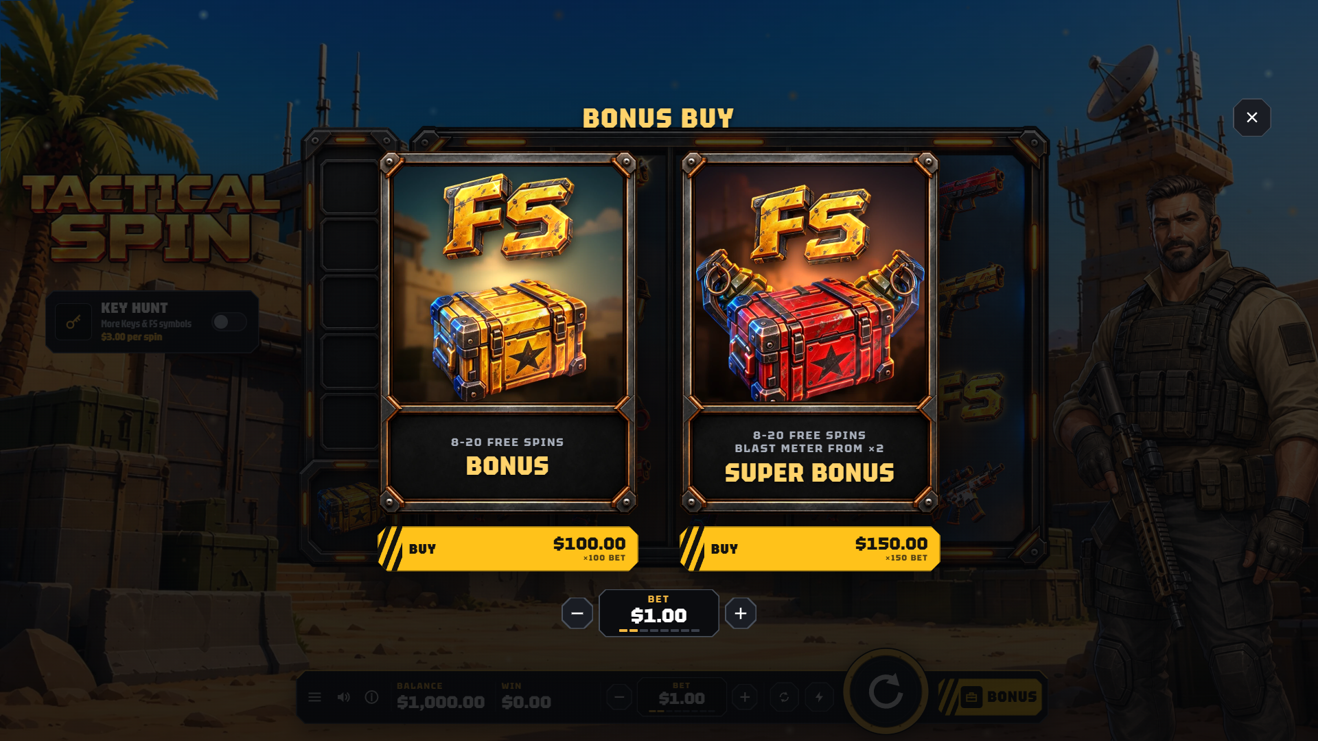 Tactical Spin bonus buy menu
