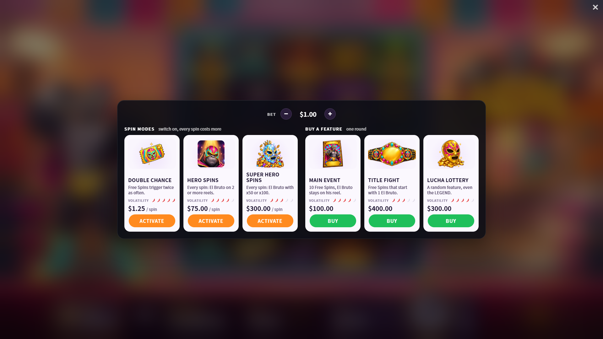 Lucha Bruto bonus buy menu