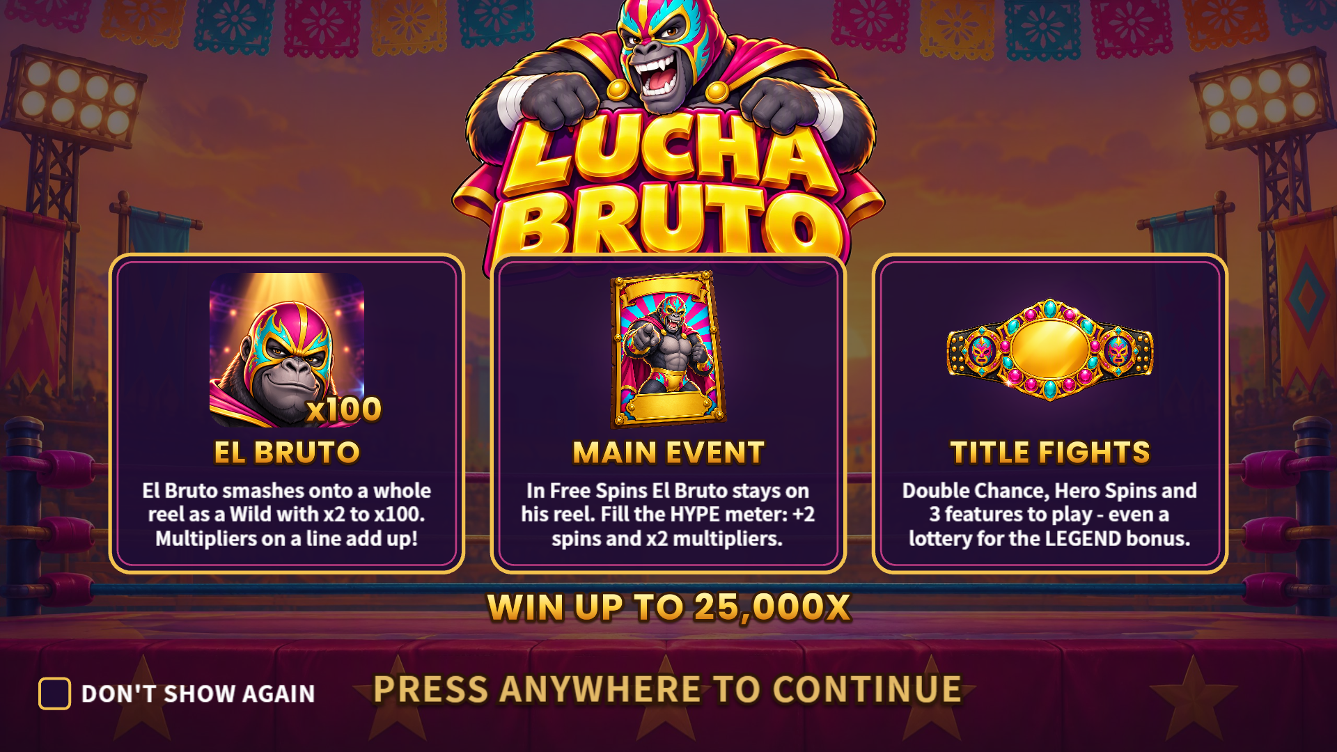 Lucha Bruto slot intro screen