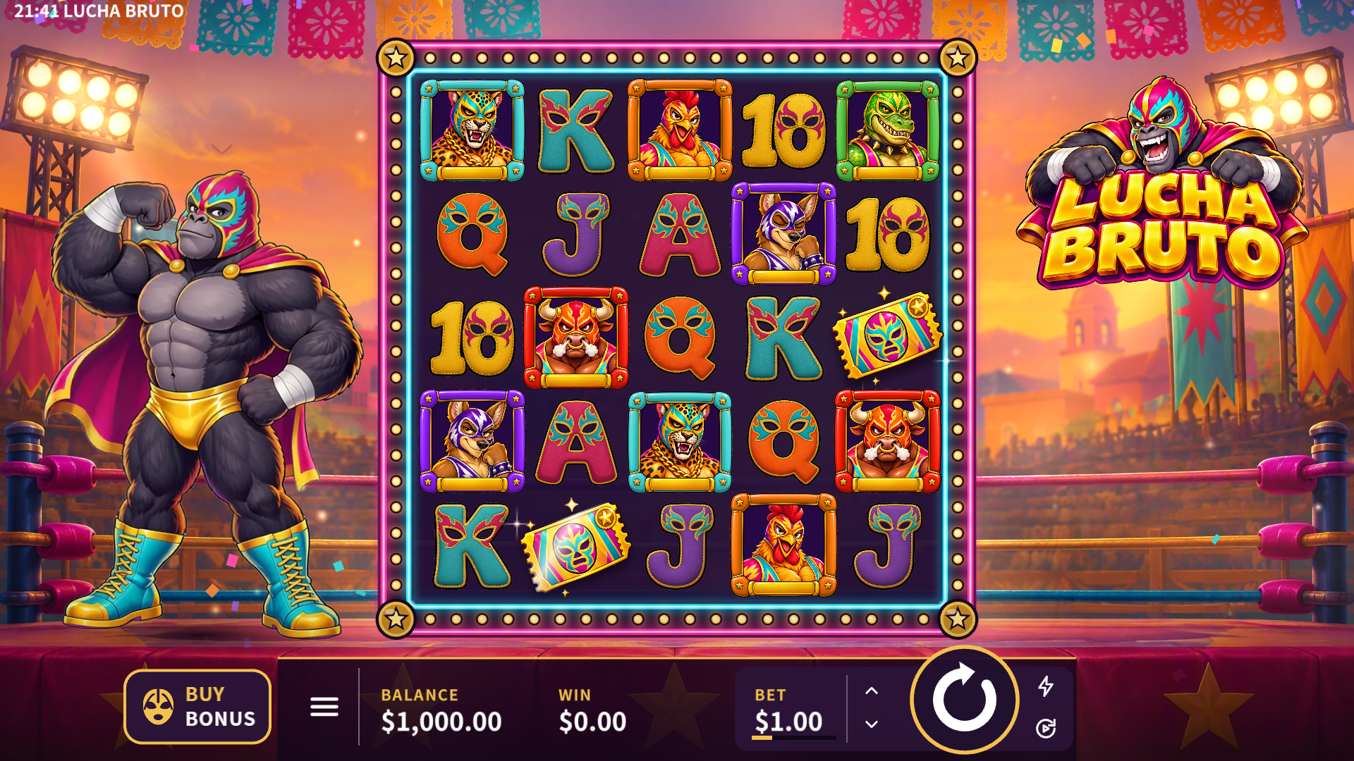 Lucha Bruto slot gameplay reels