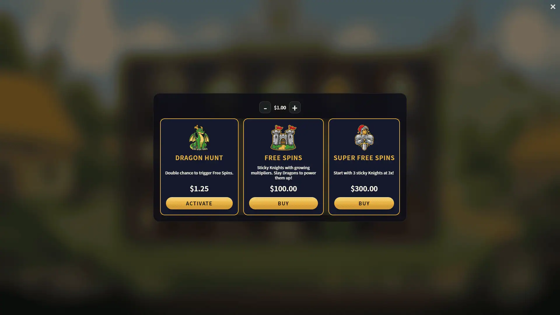 The Knight bonus buy menu