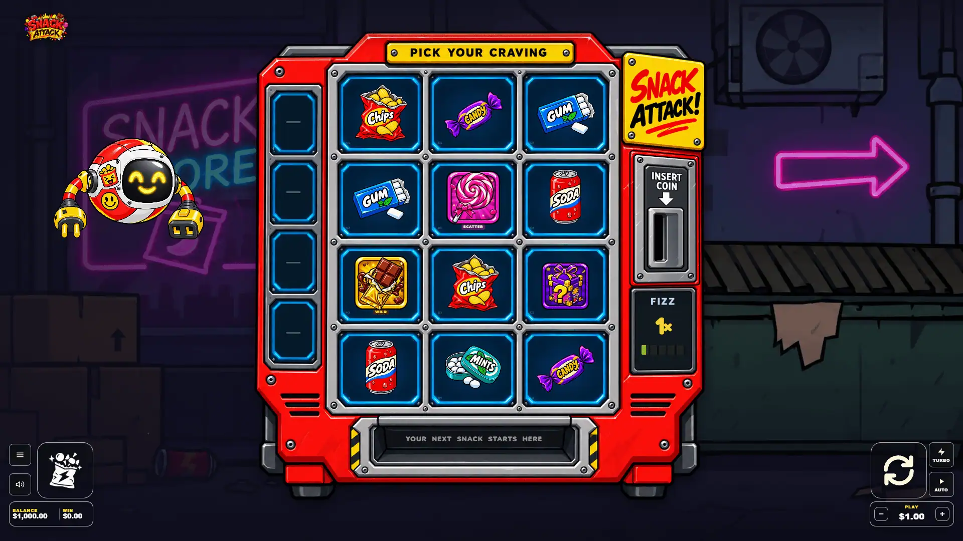 Snack Attack slot gameplay reels