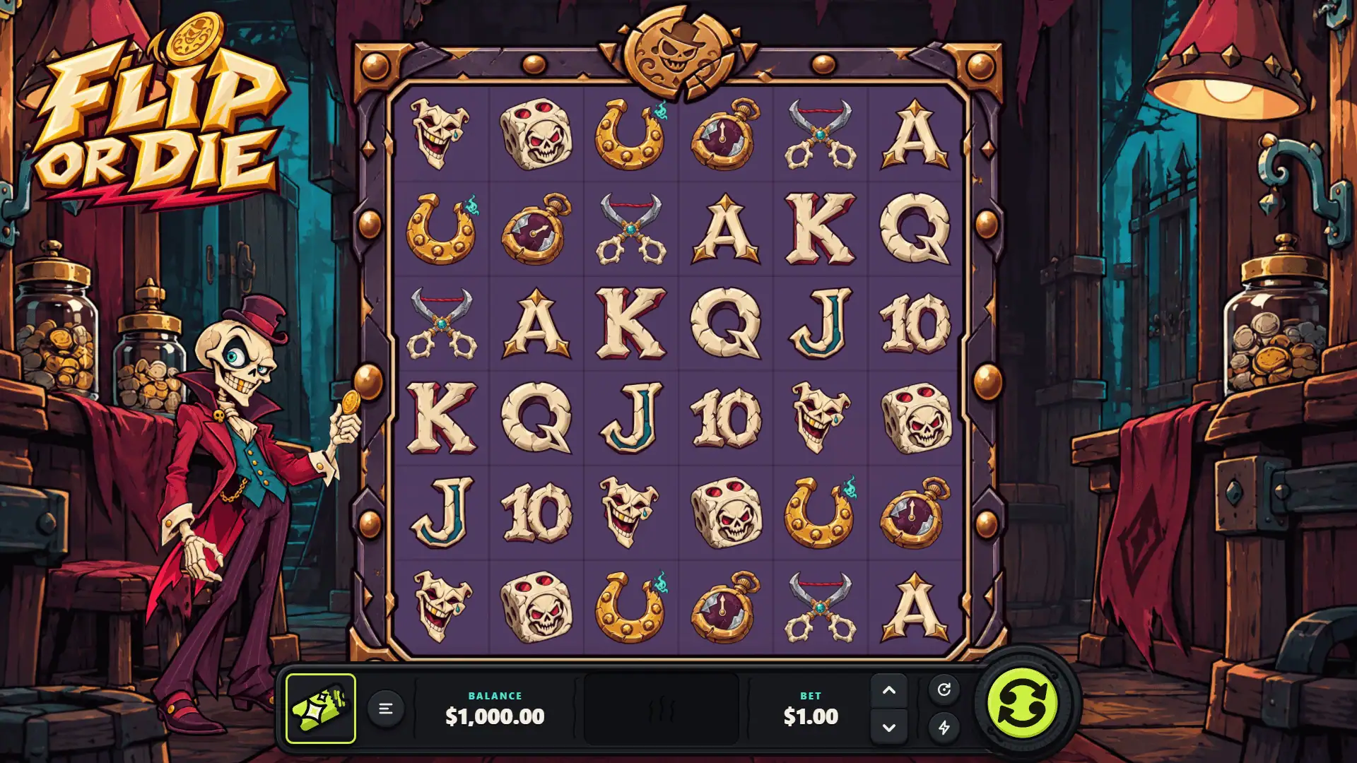 Flip or Die slot gameplay reels