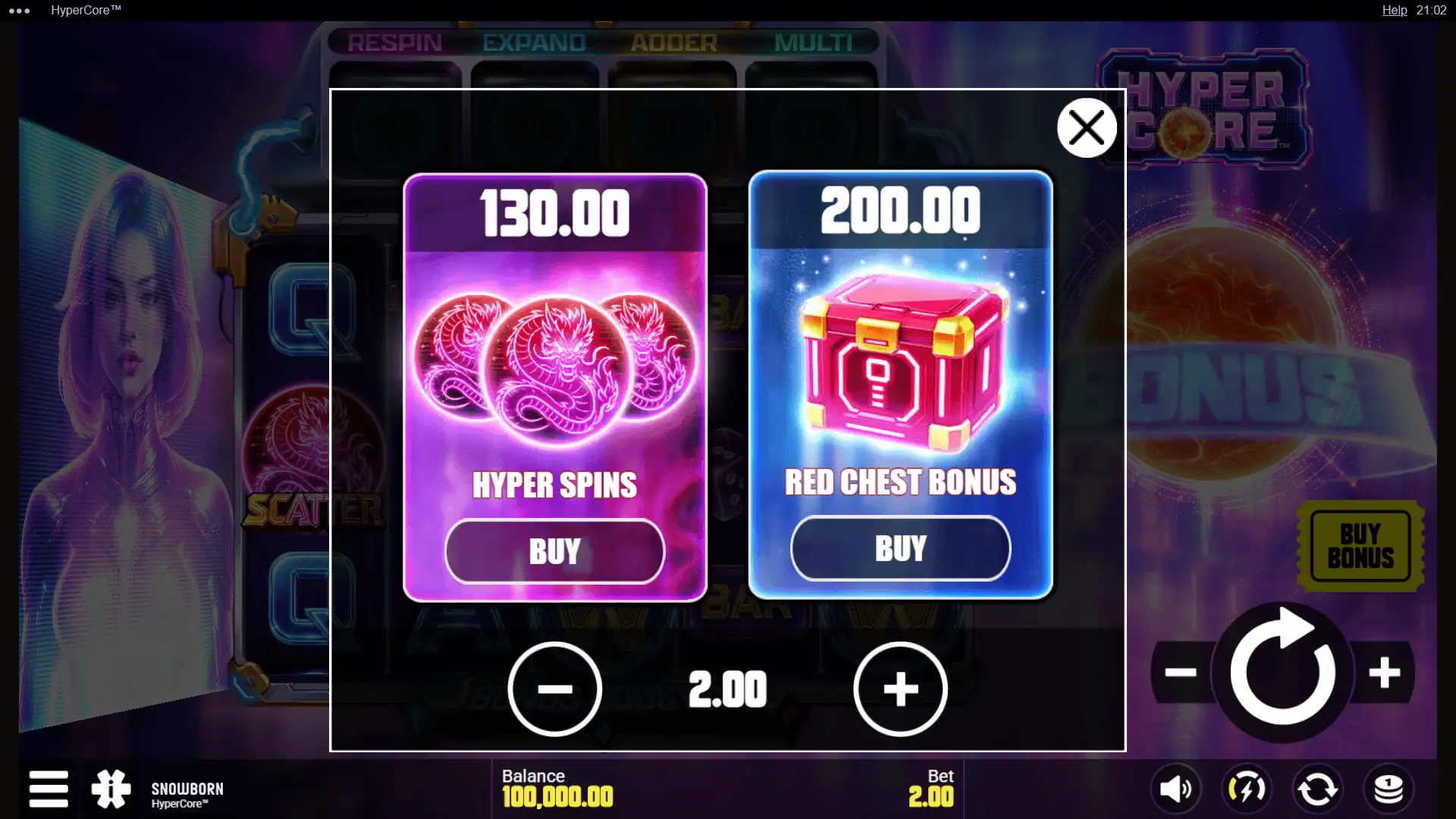 HyperCore bonus buy menu