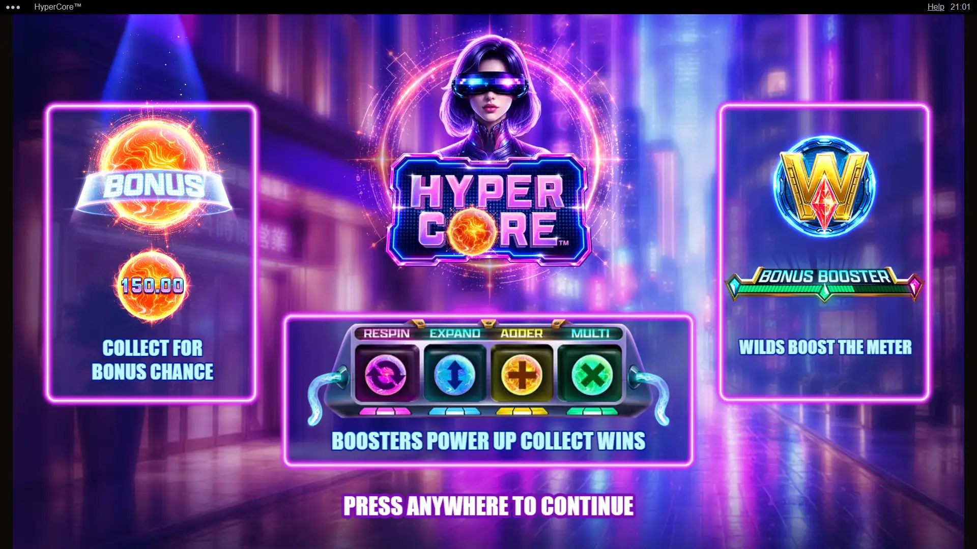HyperCore slot intro screen